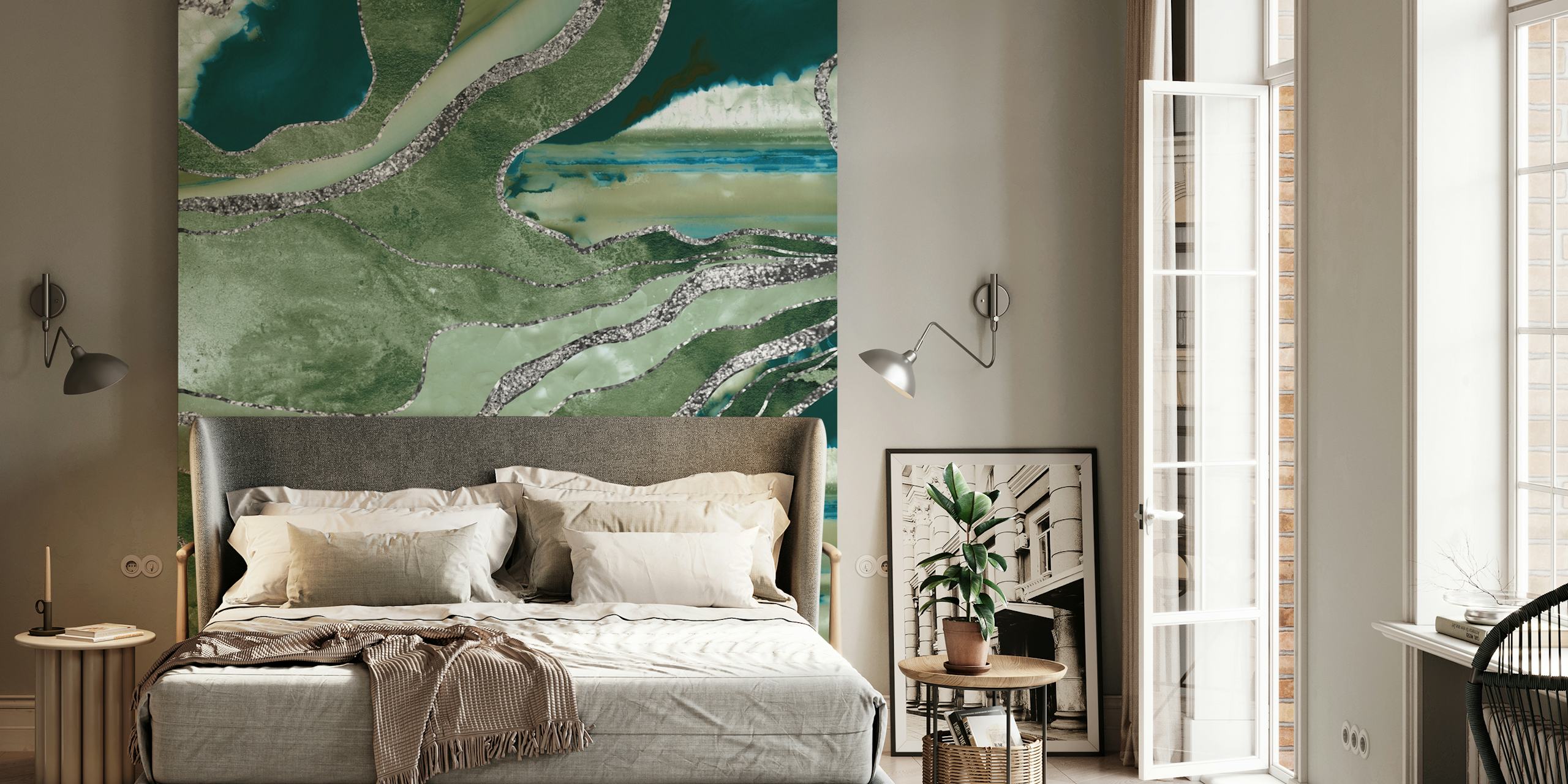 Olive Green Marble Agate Pattern Wall Mural
