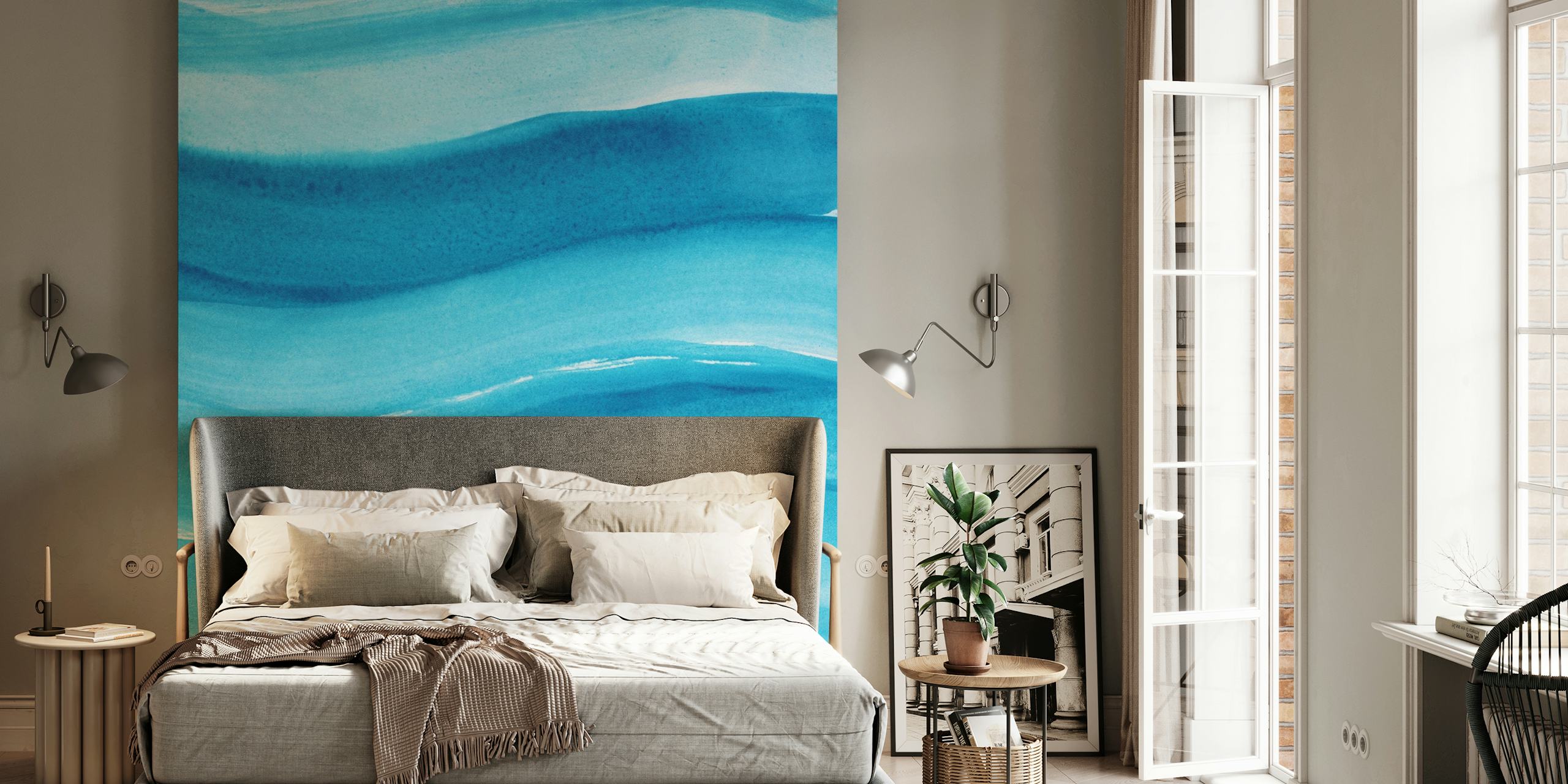 Watercolor Ocean Waves tapet i et rum