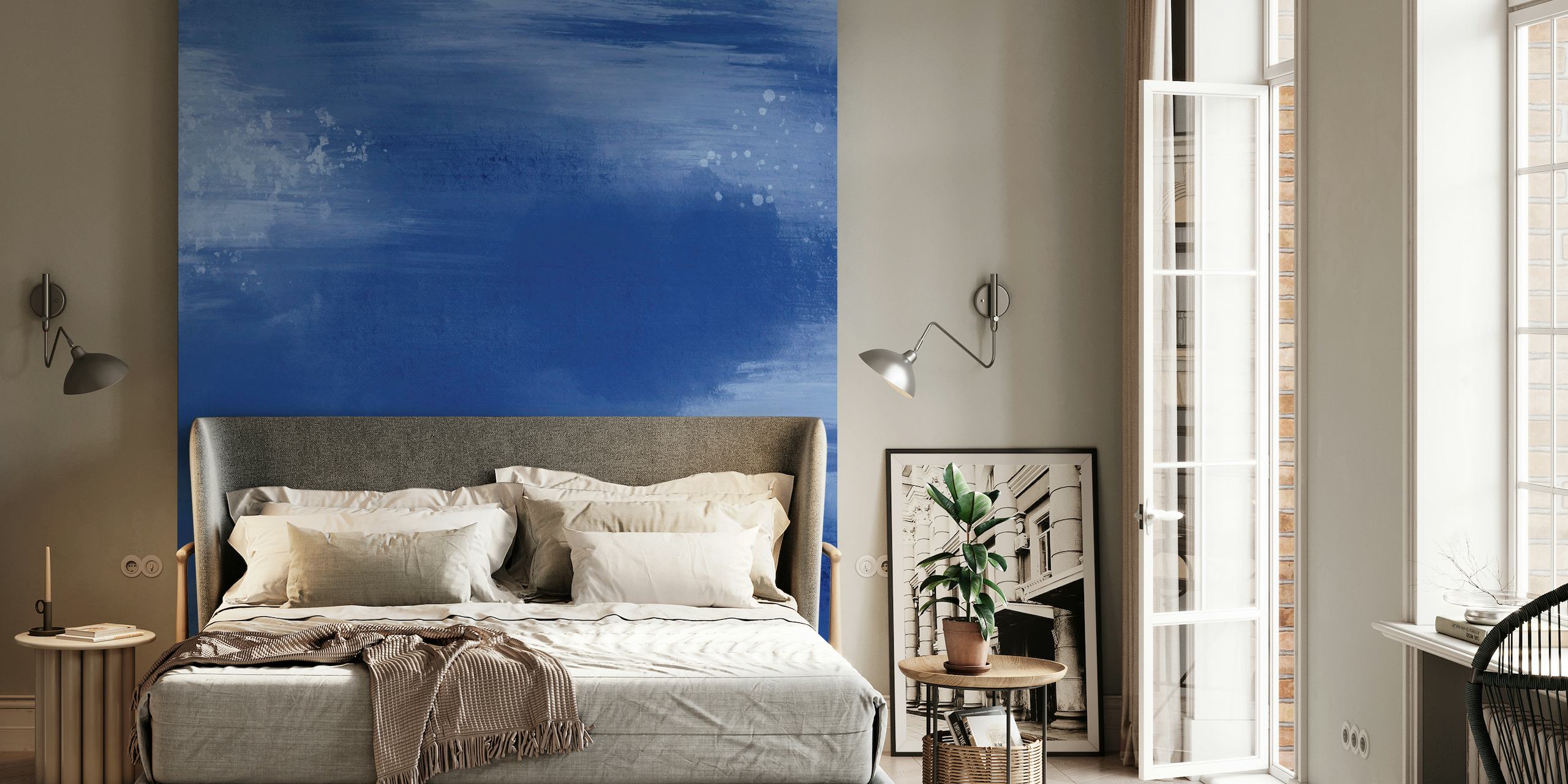 Dark Blue Abstract Watercolour behang