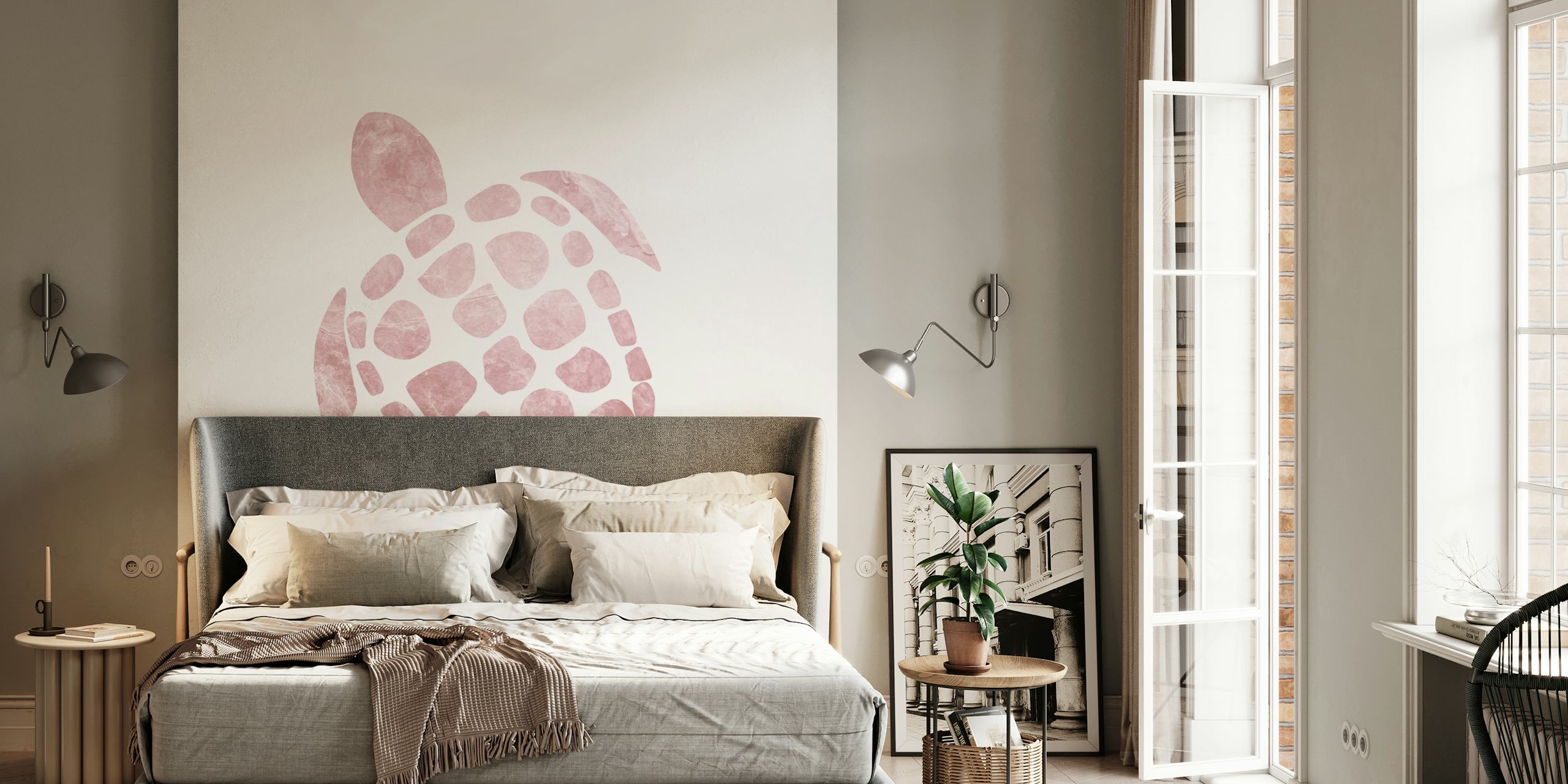 Minimalist pink turtle design on white background wallpaper