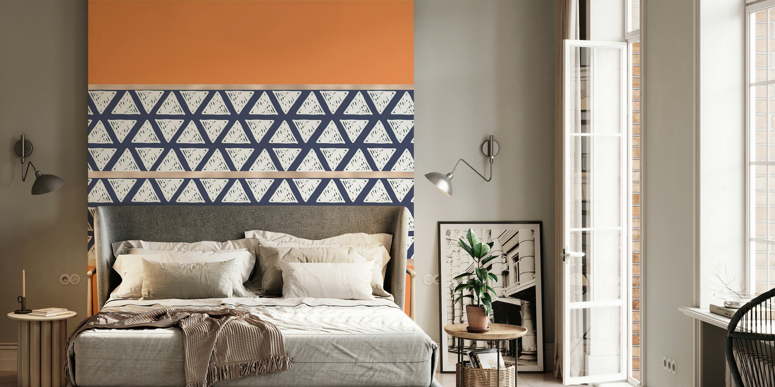 Rust Orange Indigo Triangles wallpaper