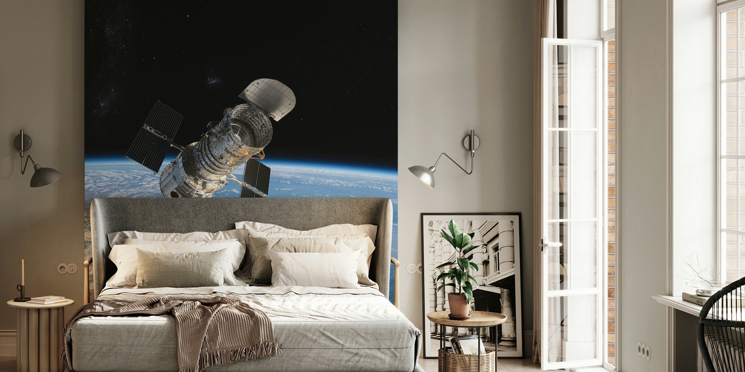 Hubble rymdteleskop som kretsar runt jorden väggmålning