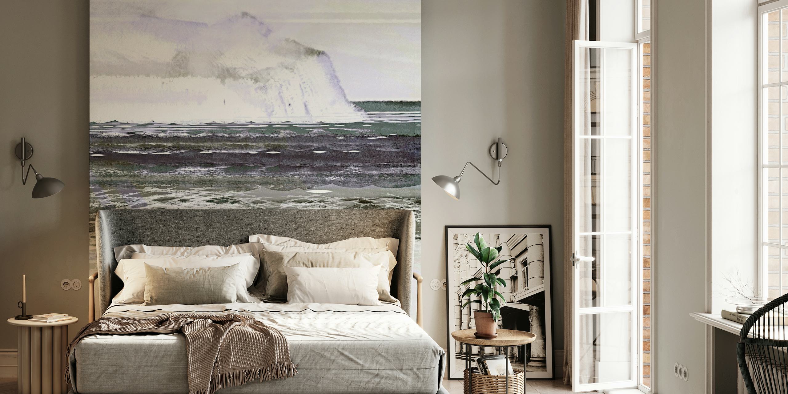 Nordic Morning Mist vægmaleri med pastelhimmel og blide bølger