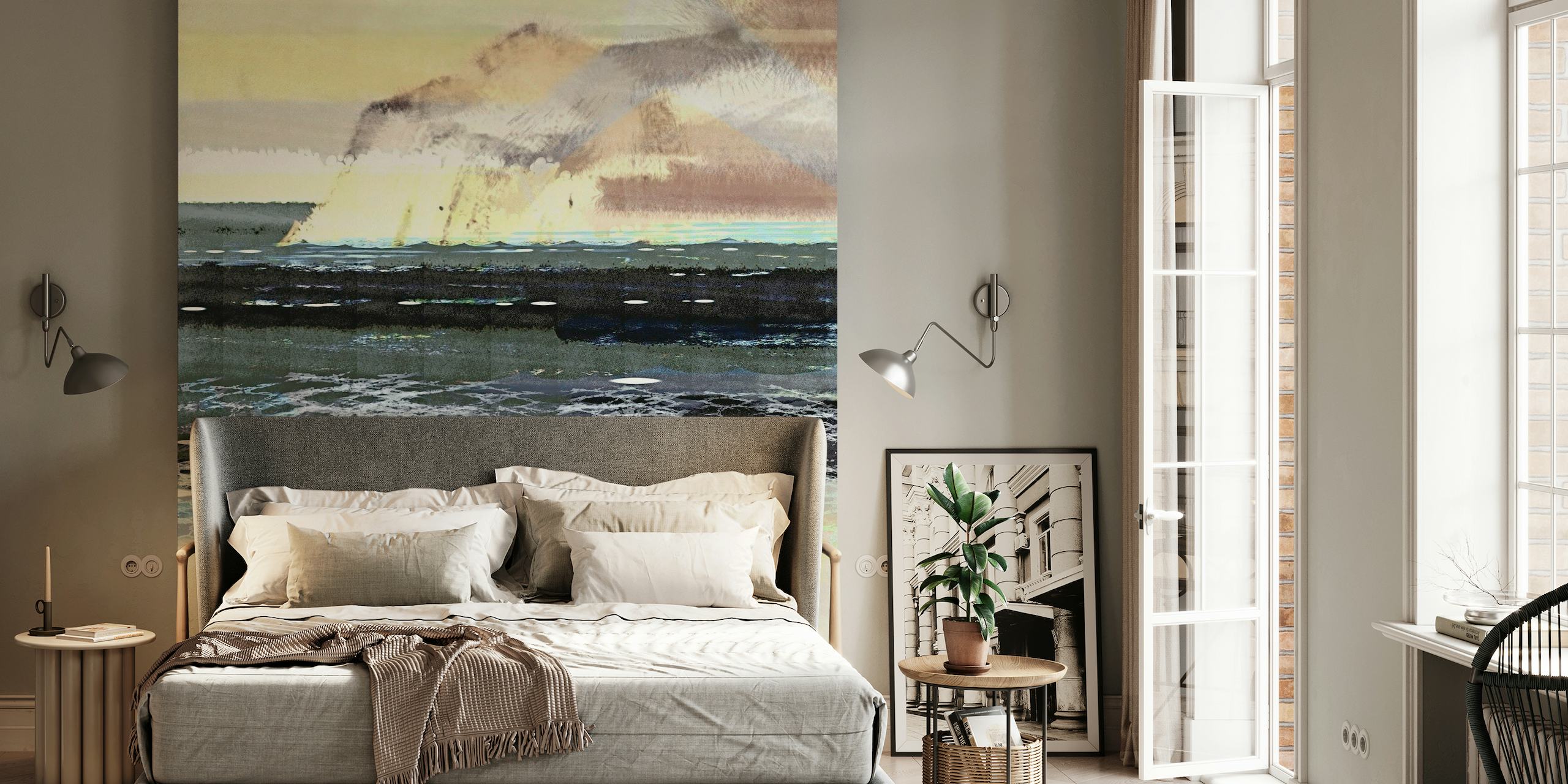 Nordic Ocean Cliffs wall mural depicting serene sea against a backdrop of cliffs with a pastel-colored sky.