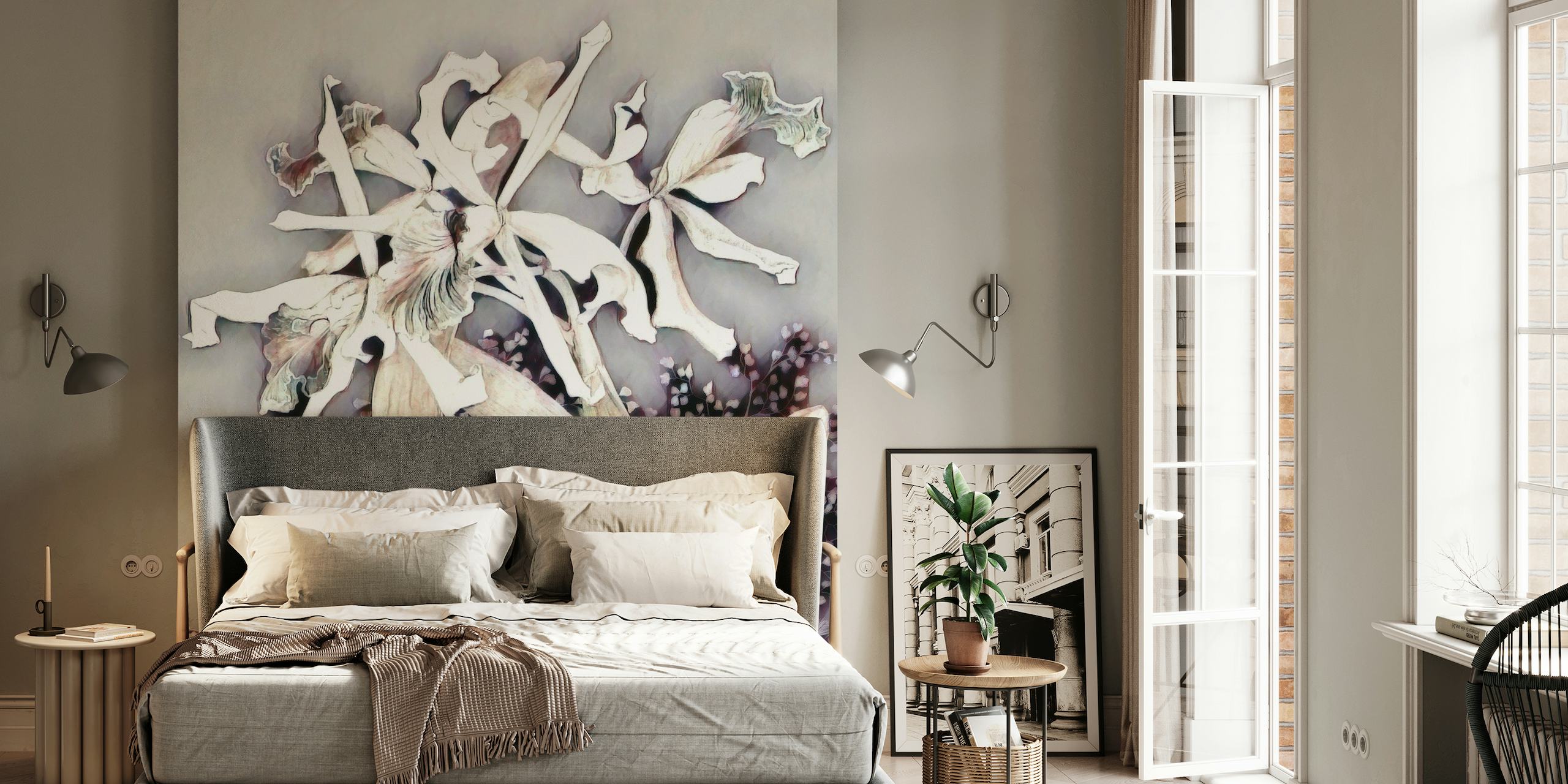 Soft Grey Lily Flower Art behang
