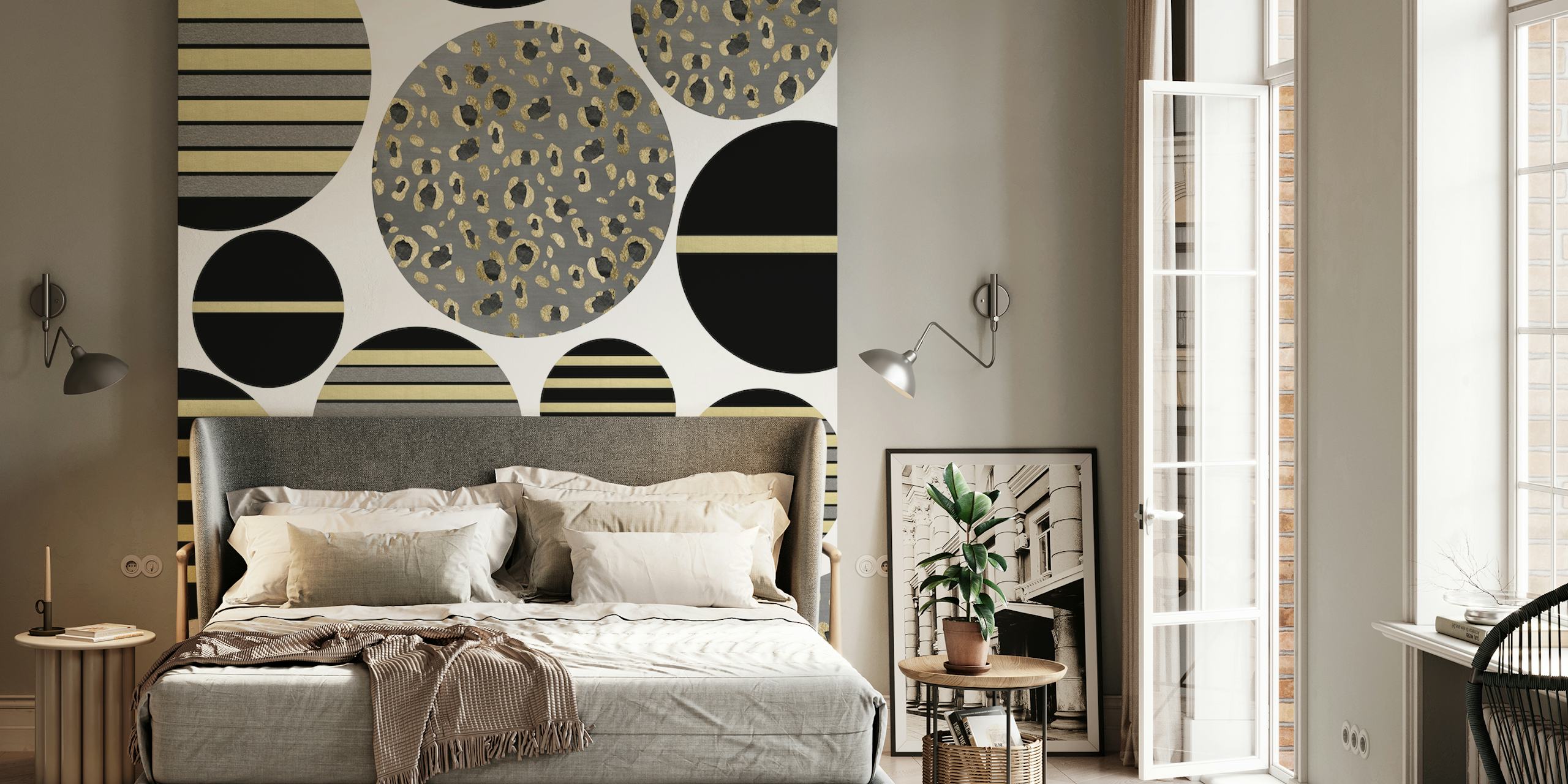 Striped and patterned Christmas balls wall mural design