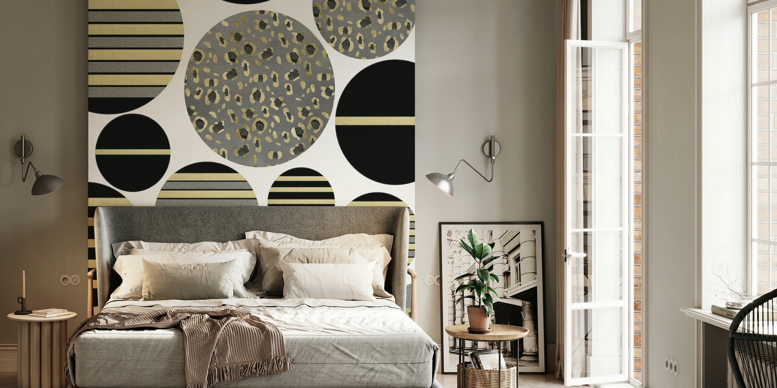 Striped and patterned Christmas balls wall mural design
