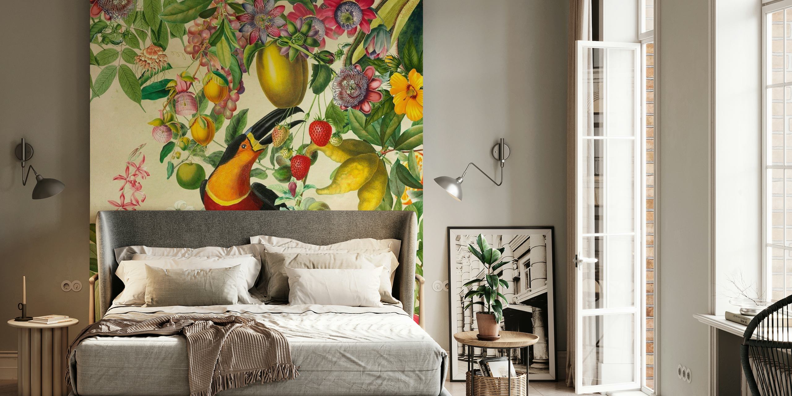 Exotic Opulent Toucan Flower Jungle 1 papel de parede