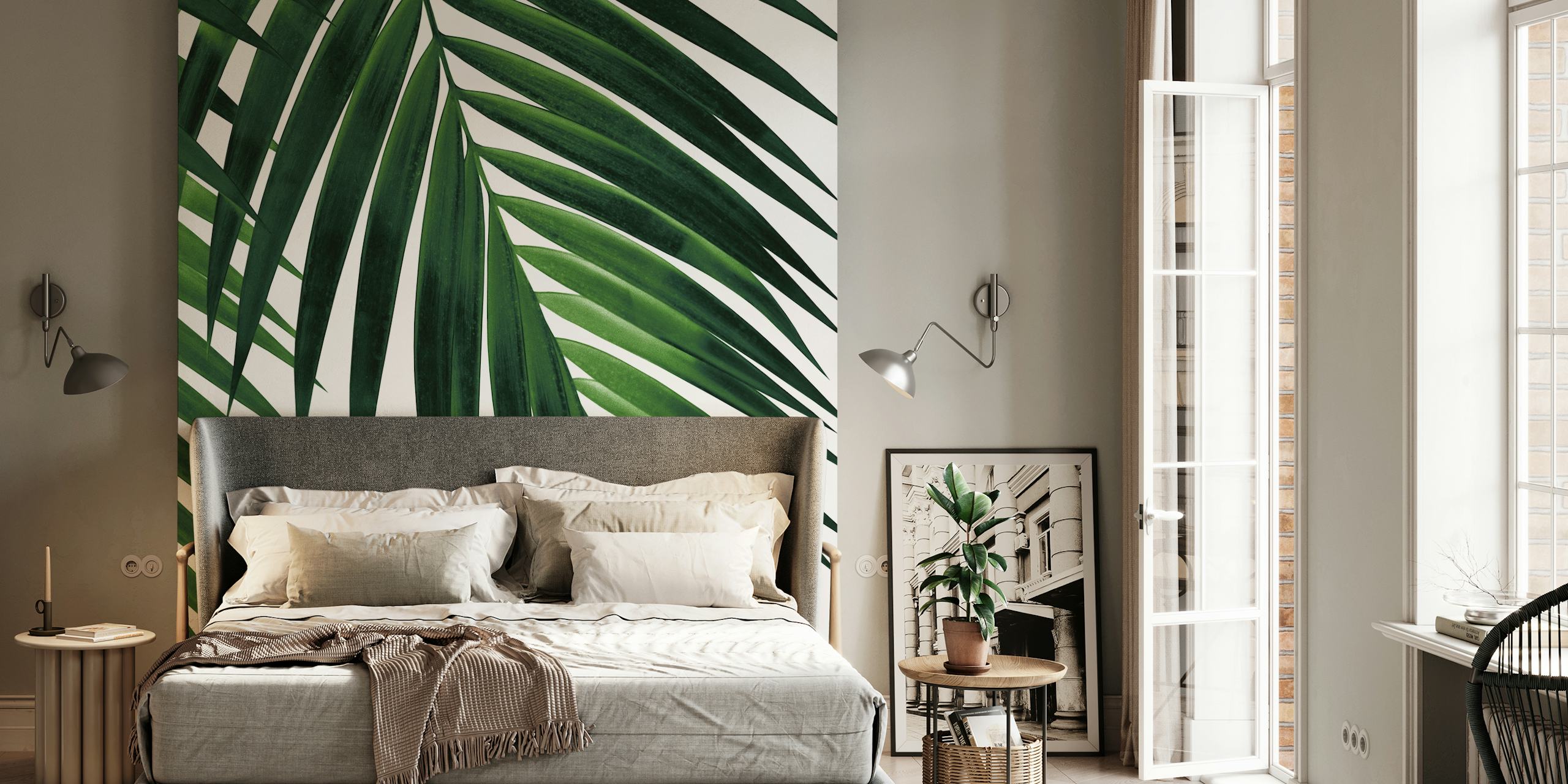 papier peint Tropical Green Palm Leaf dans une pièce
