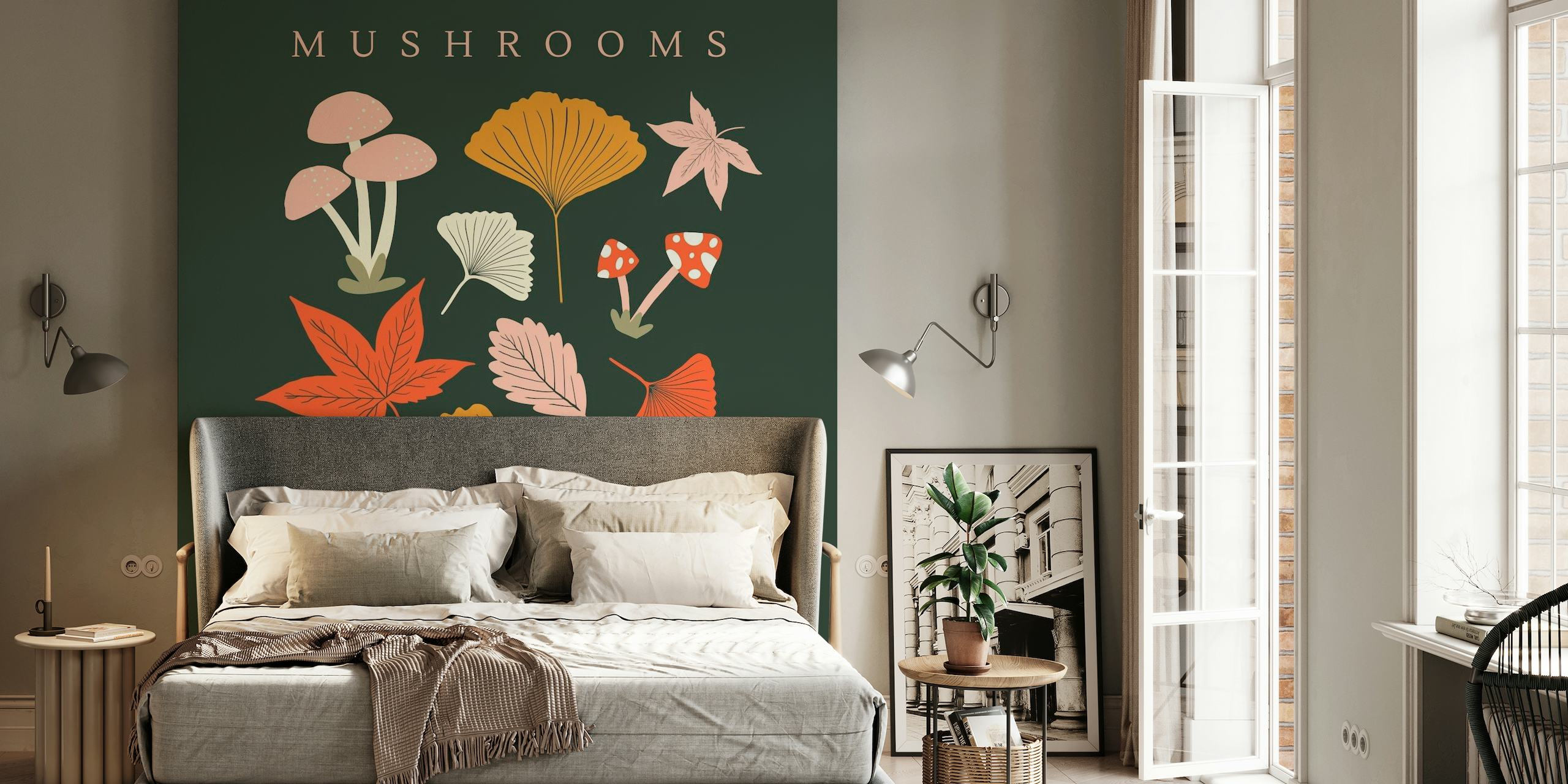 Mushrooms and Leaves wallpaper