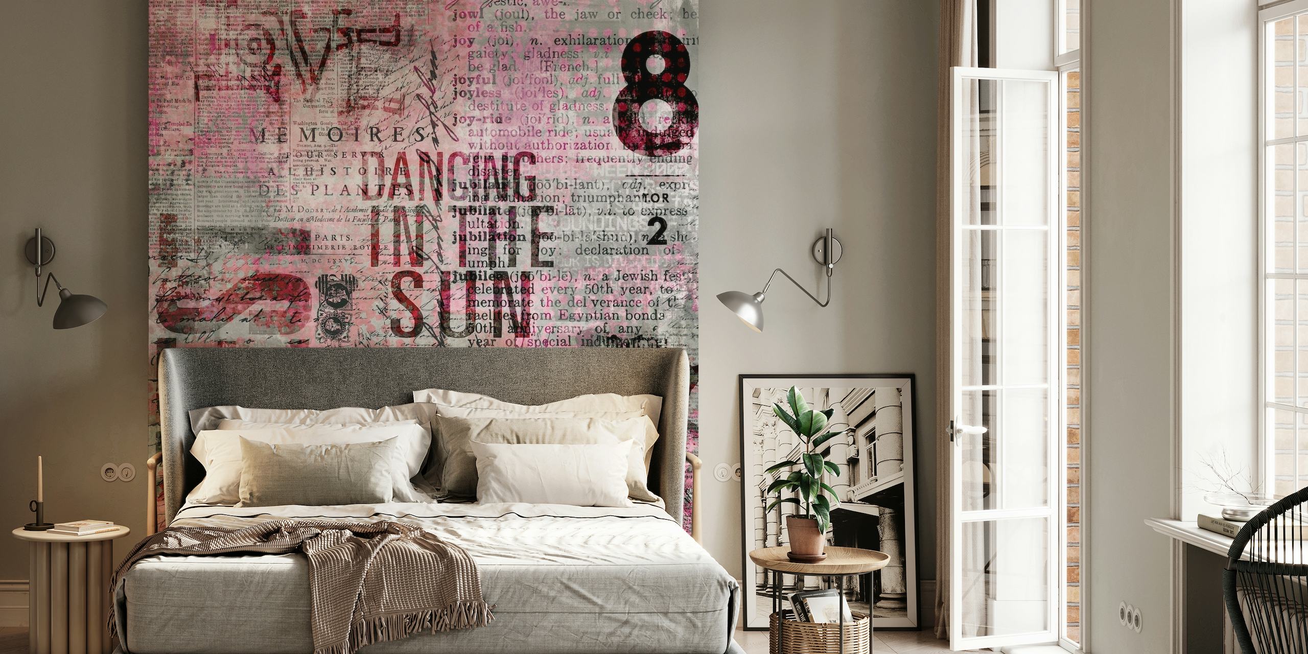 Urban Street Art Pink wall mural with graffiti and abstract elements