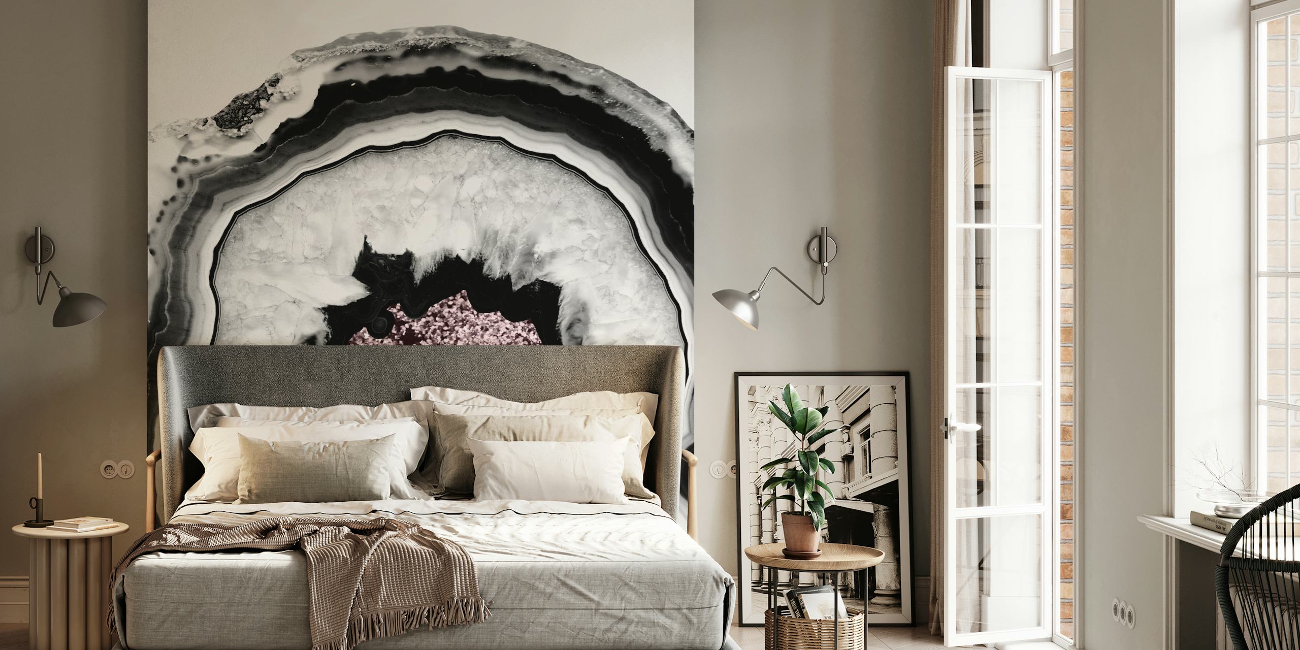 Black and white agate wallpaper with sparkling details