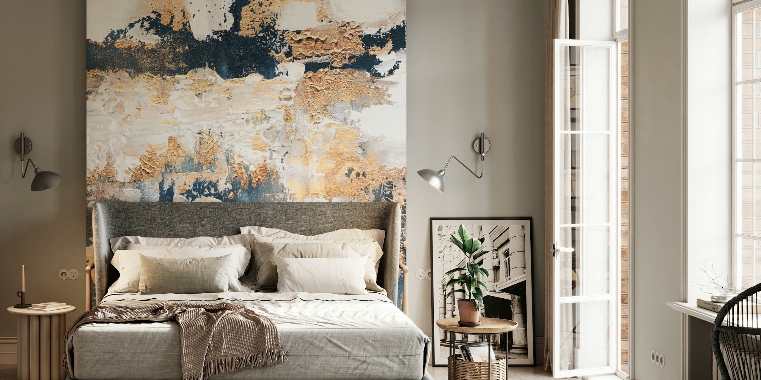 Abstract blue and gold textured wallpaper