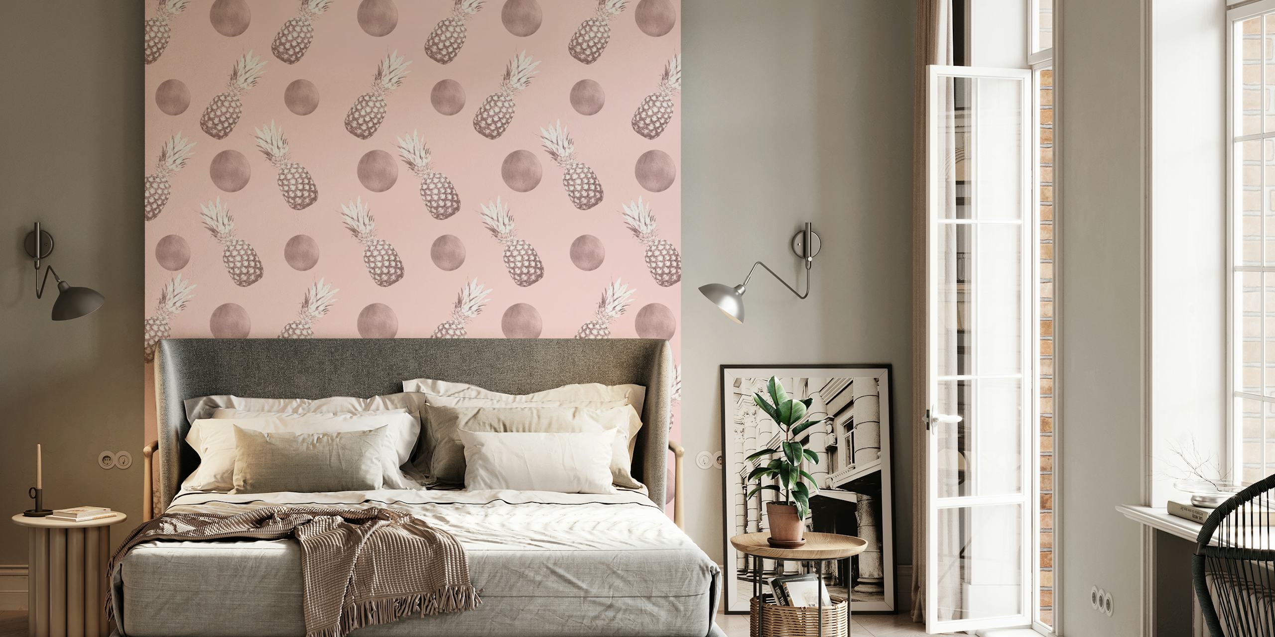 Pineapple Happy Polka Dots papel de parede em um quarto