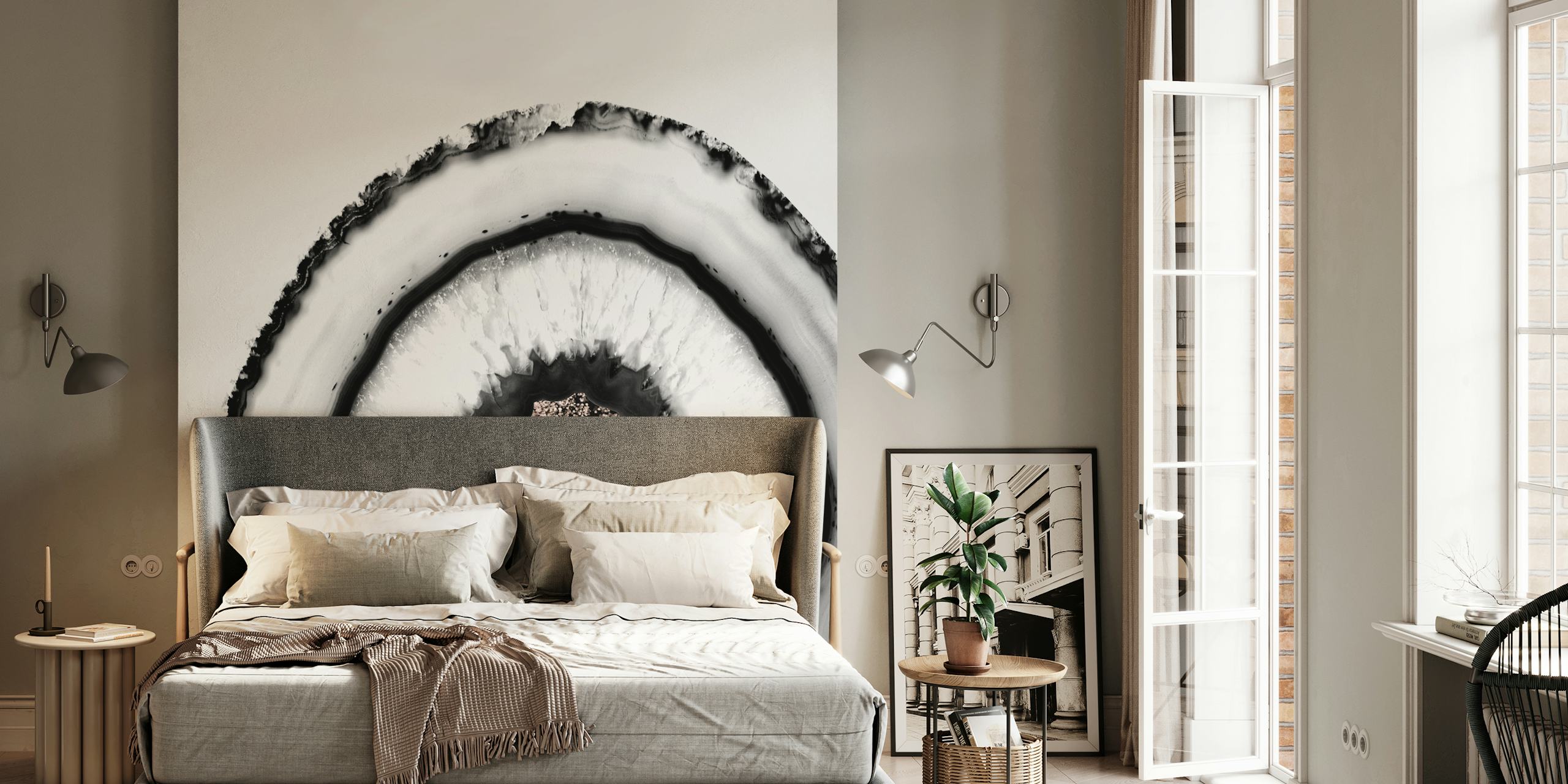 Black and white agate pattern with rose gold accents wallpaper