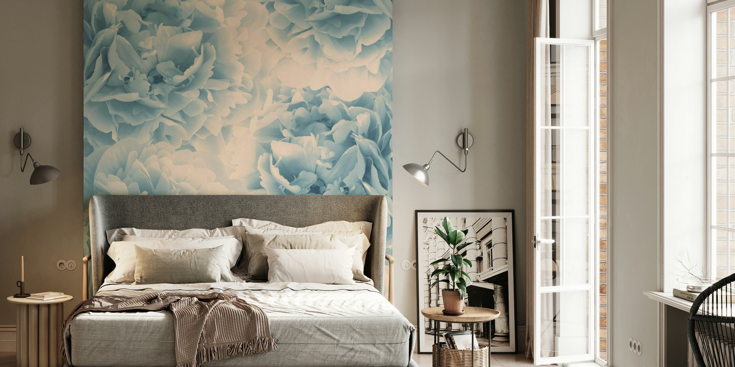 Blush Blue Peonies Dream 1 wallpaper