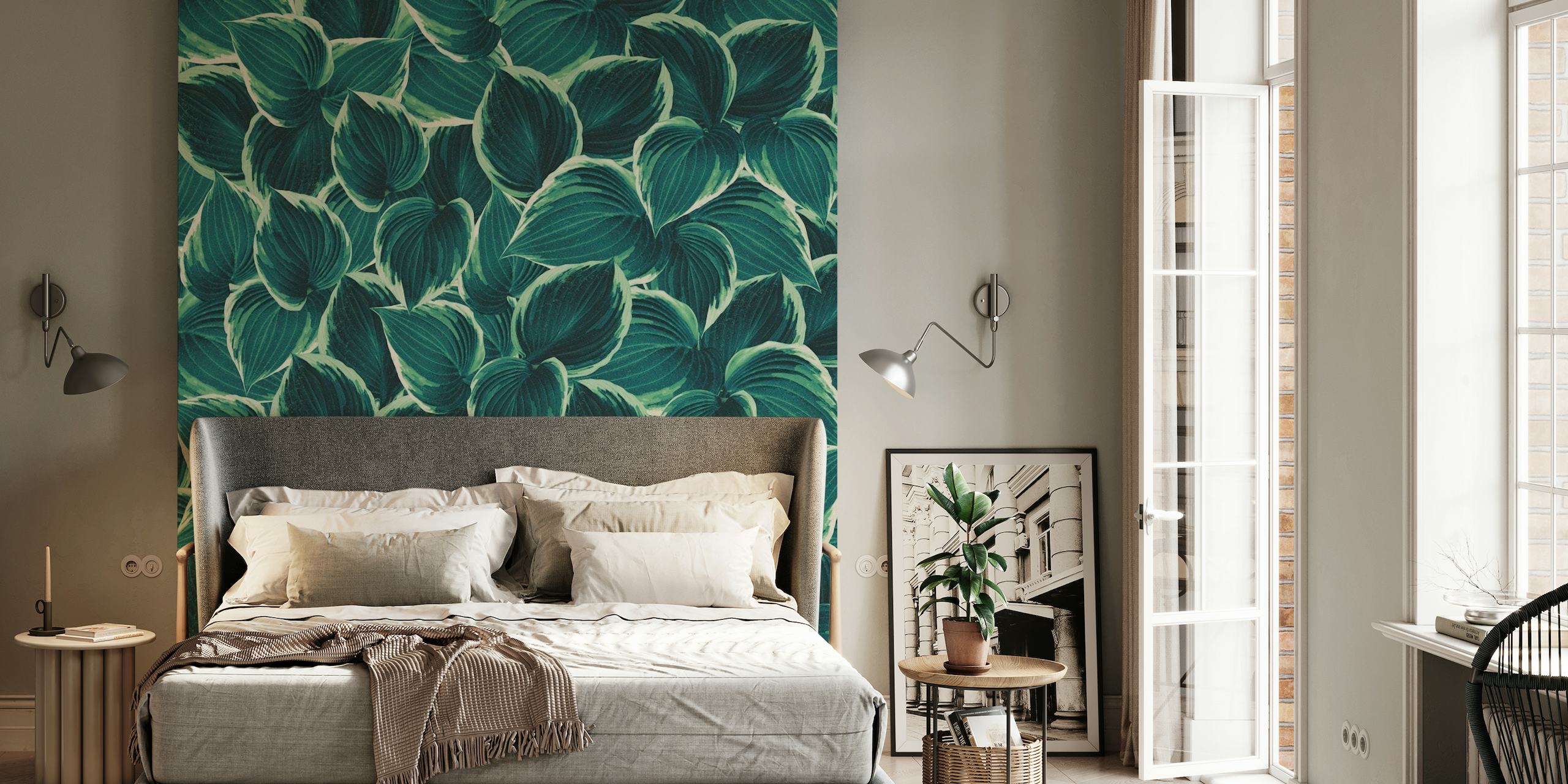 Green leaves wall mural for interior decoration