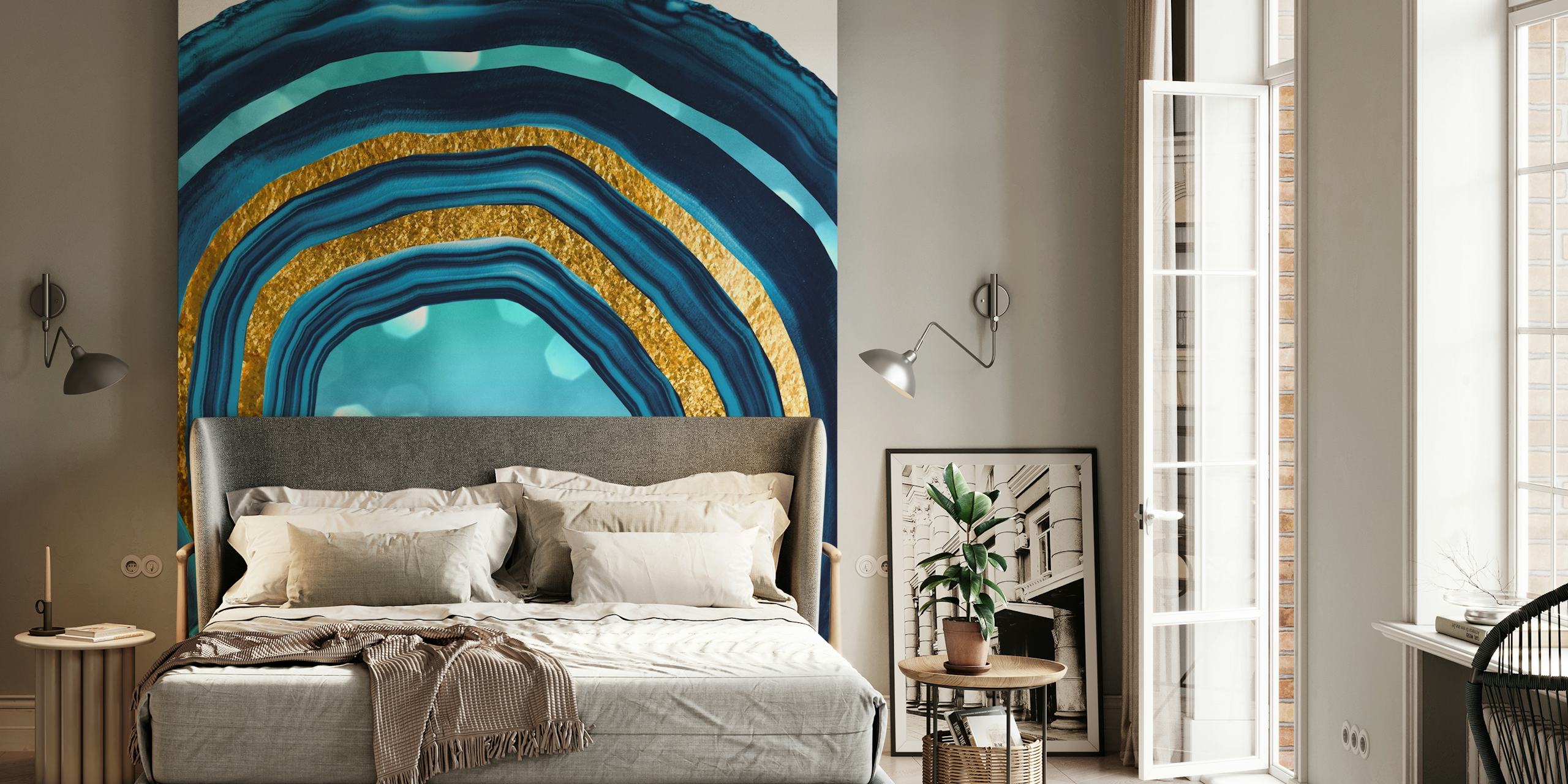Agate Aqua Blue Gold 1 ταπετσαρία σε δωμάτιο