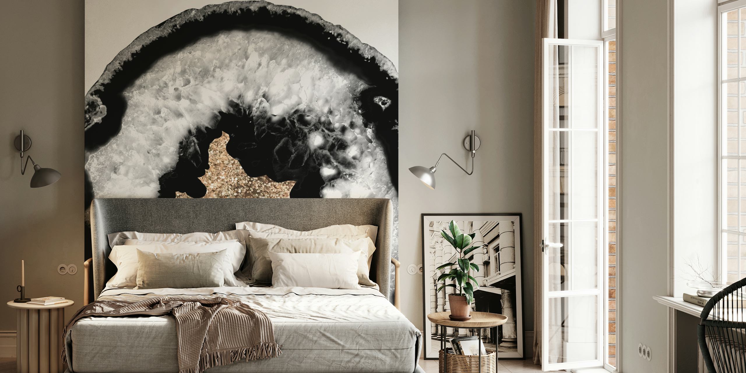 Gray Black Agate Glitter 6 behang in een kamer
