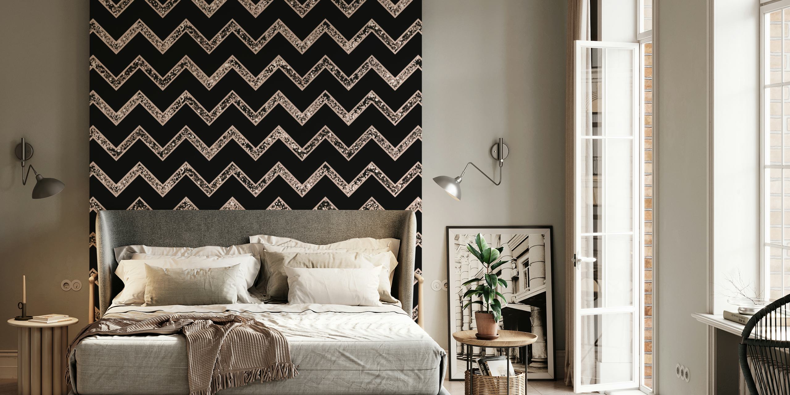 Chevron Glitter Glam 3 tapetdesign i et rum