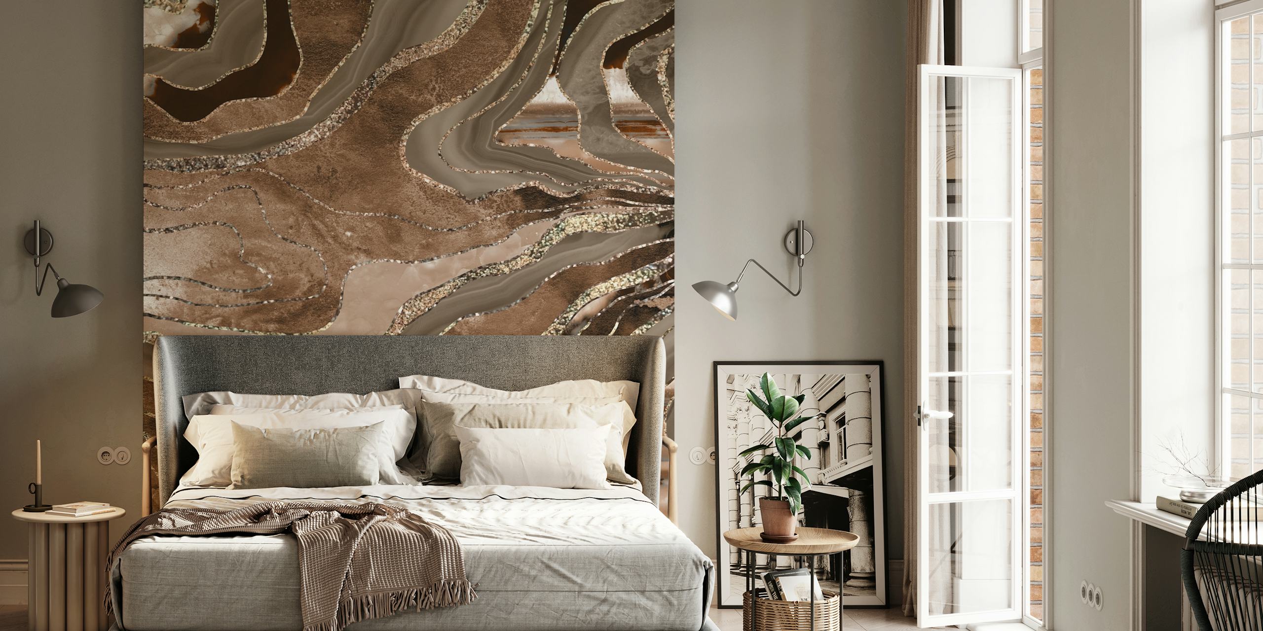 Brown Marble Agate Gold tapet i et rum