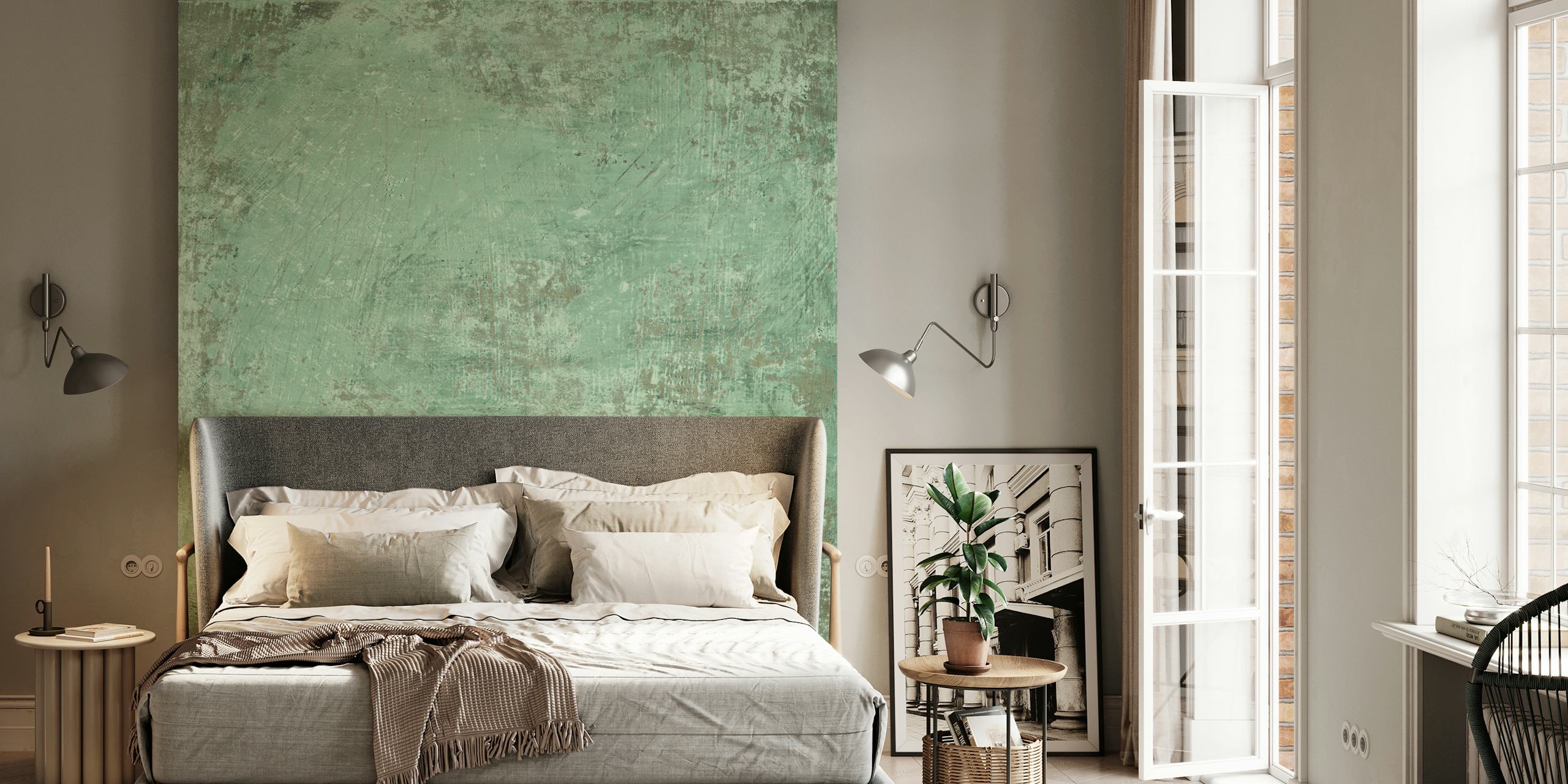 Textured pistachio green wallpaper with abstract design