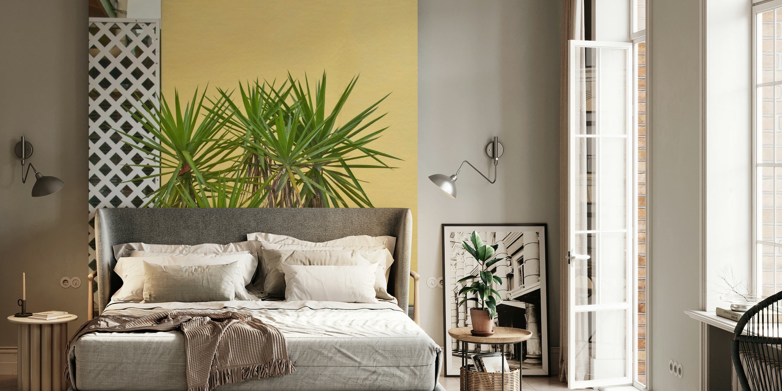 Palm meets Yellow Wall 1 behang