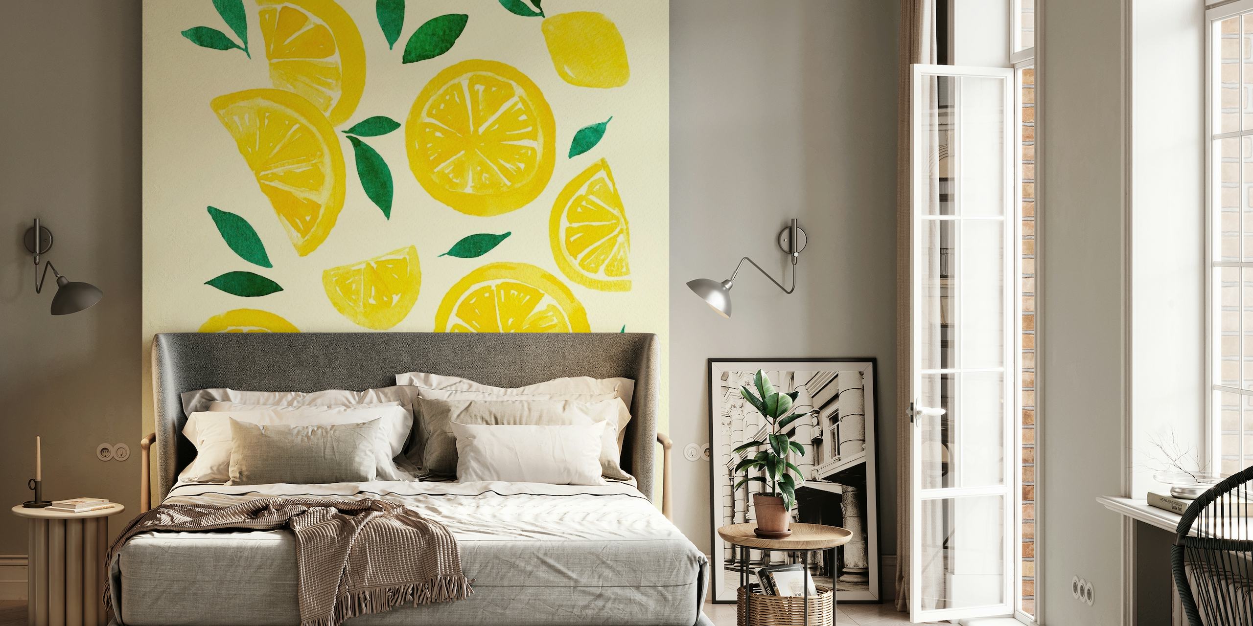 Watercolor lemon pattern tapete