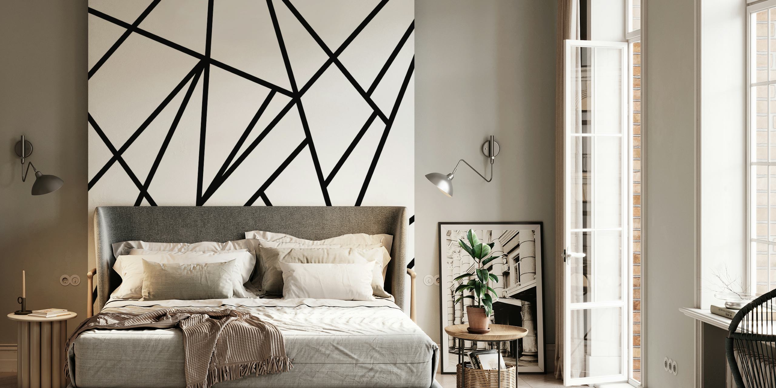 Black geometric lines on a white background wallpaper