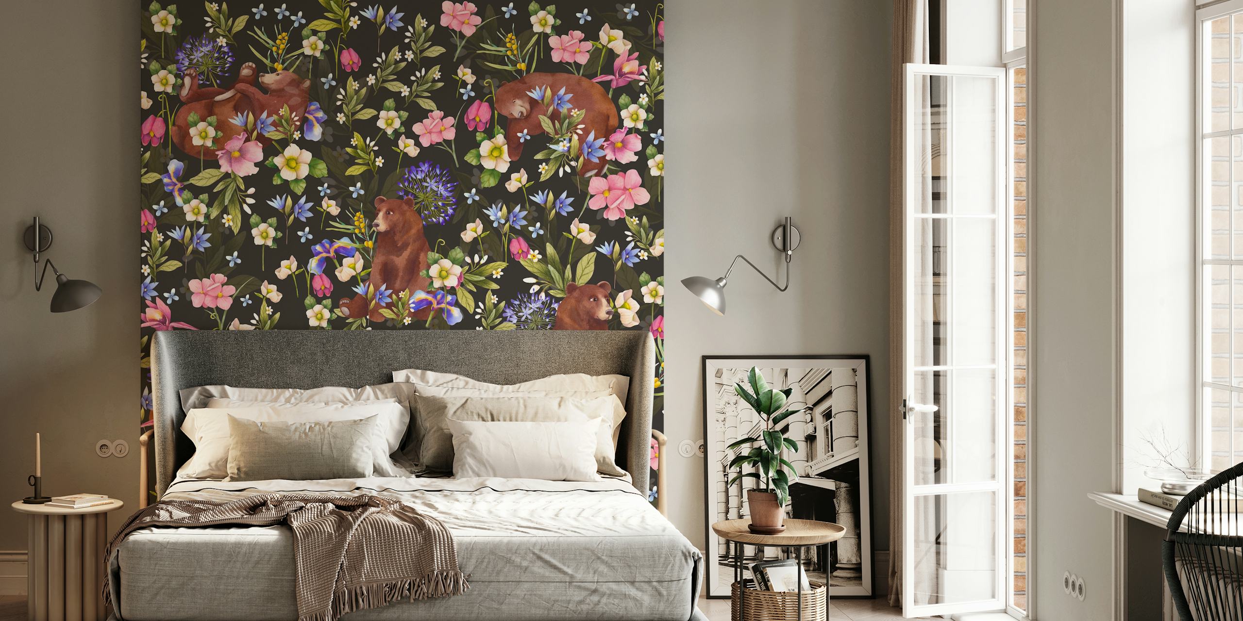 Bears in flowers design per wallpaper mostrato