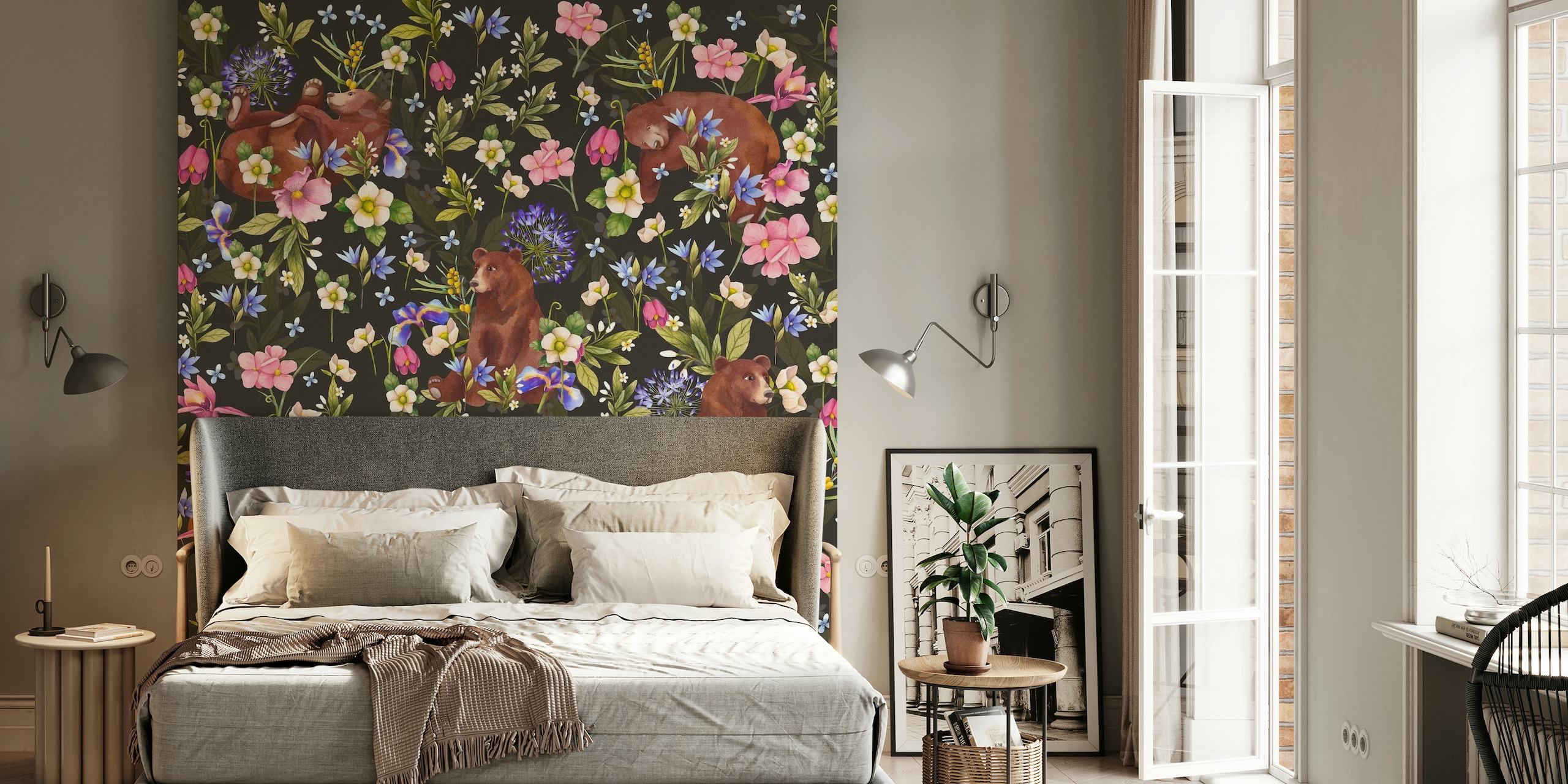 Bears in flowers wallpaper