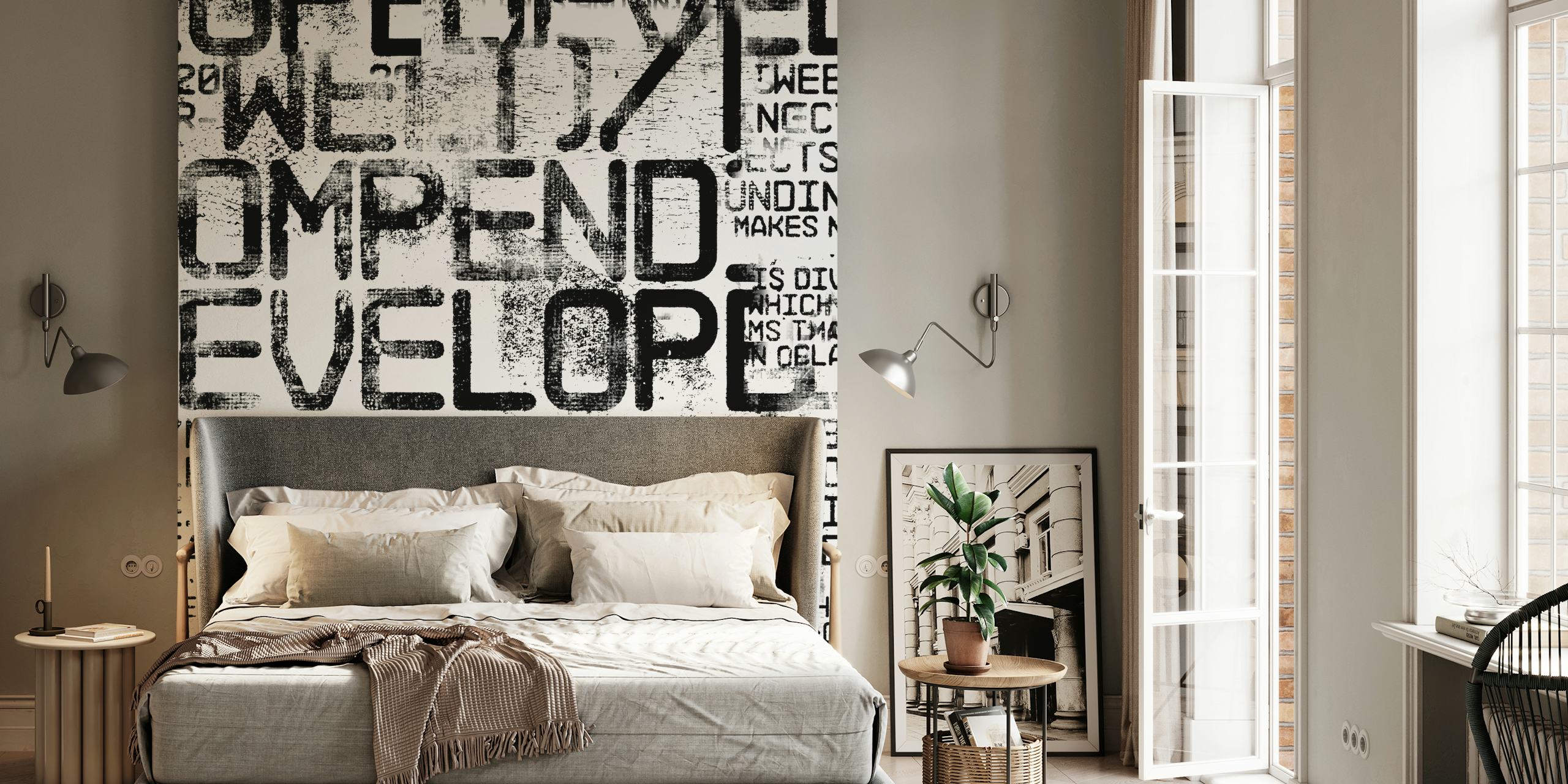 Grunge Text Fragments tapet i ett stiligt rum