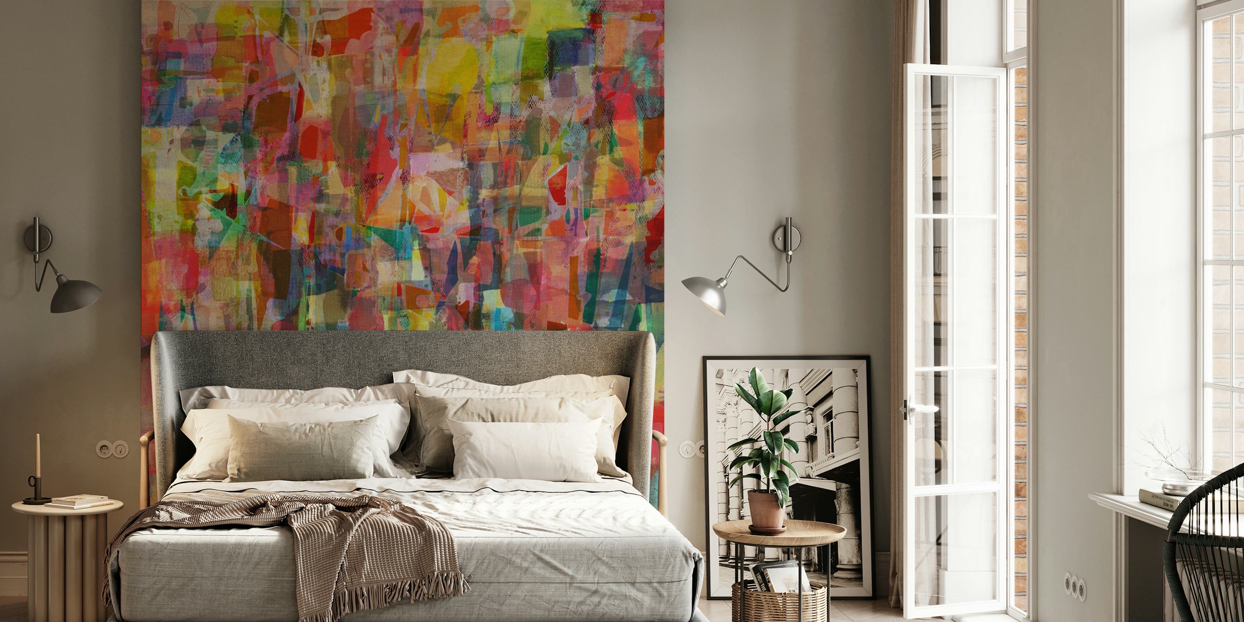 Colorful abstract stained glass pattern wallpaper