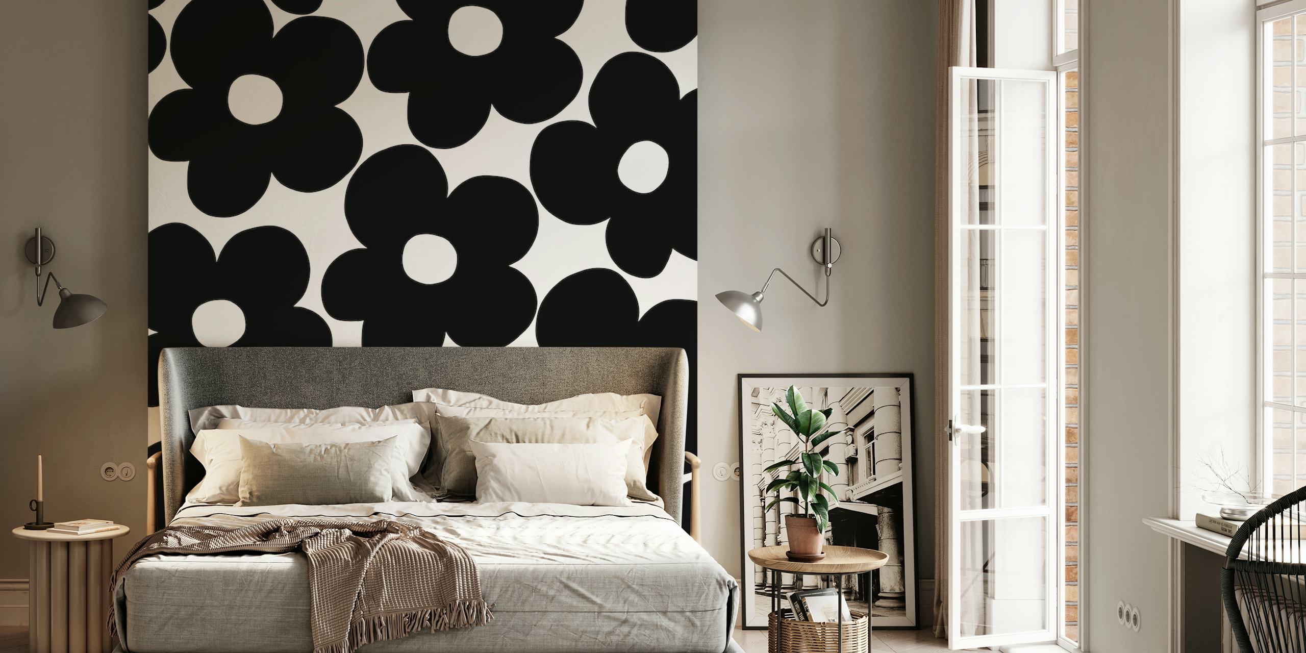 Retro Black Daisies wallpaper in a room