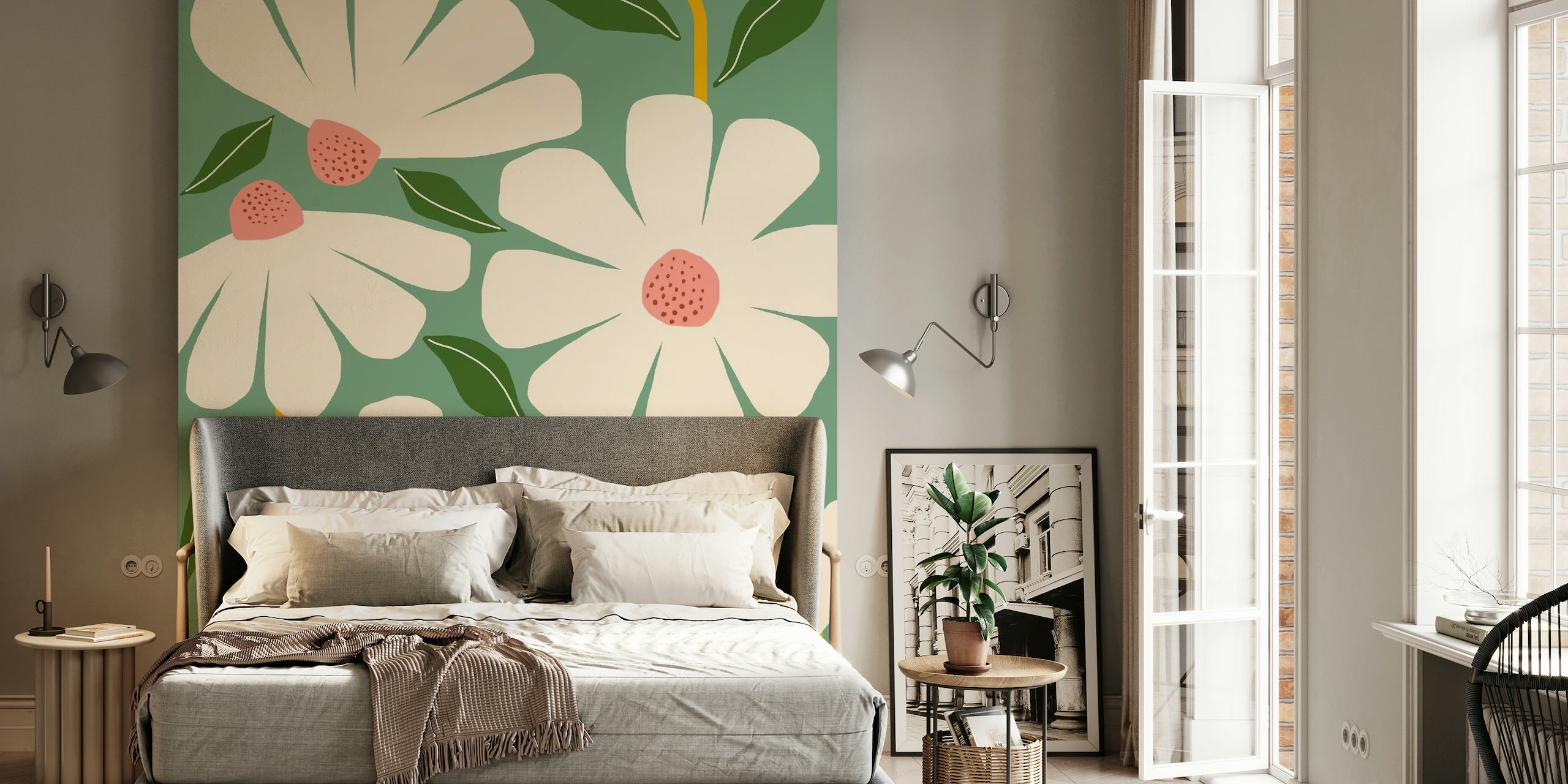Wild Daisies - green wallpaper