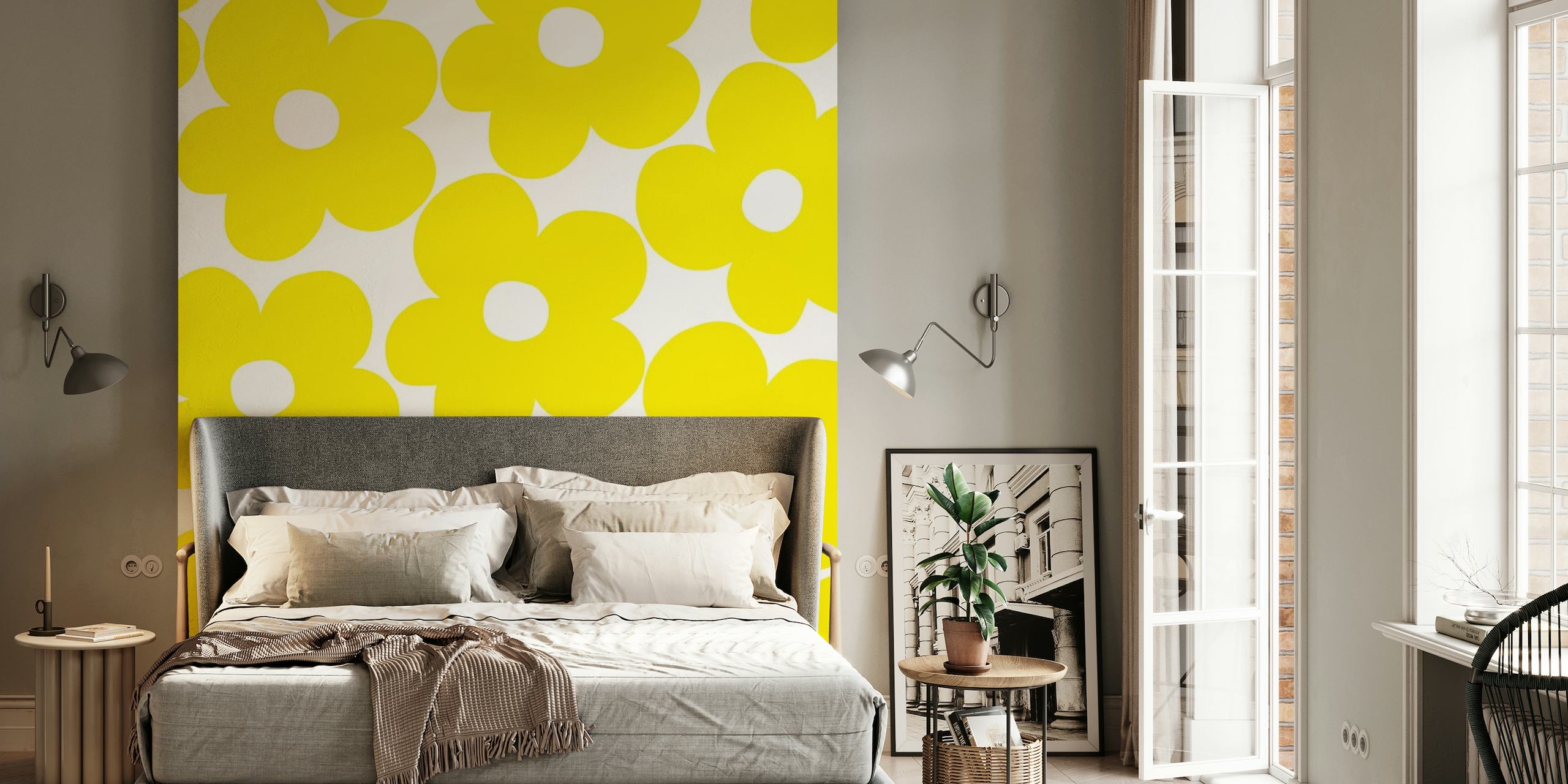 Retro Neon Yellow Daisies 1 wallpaper