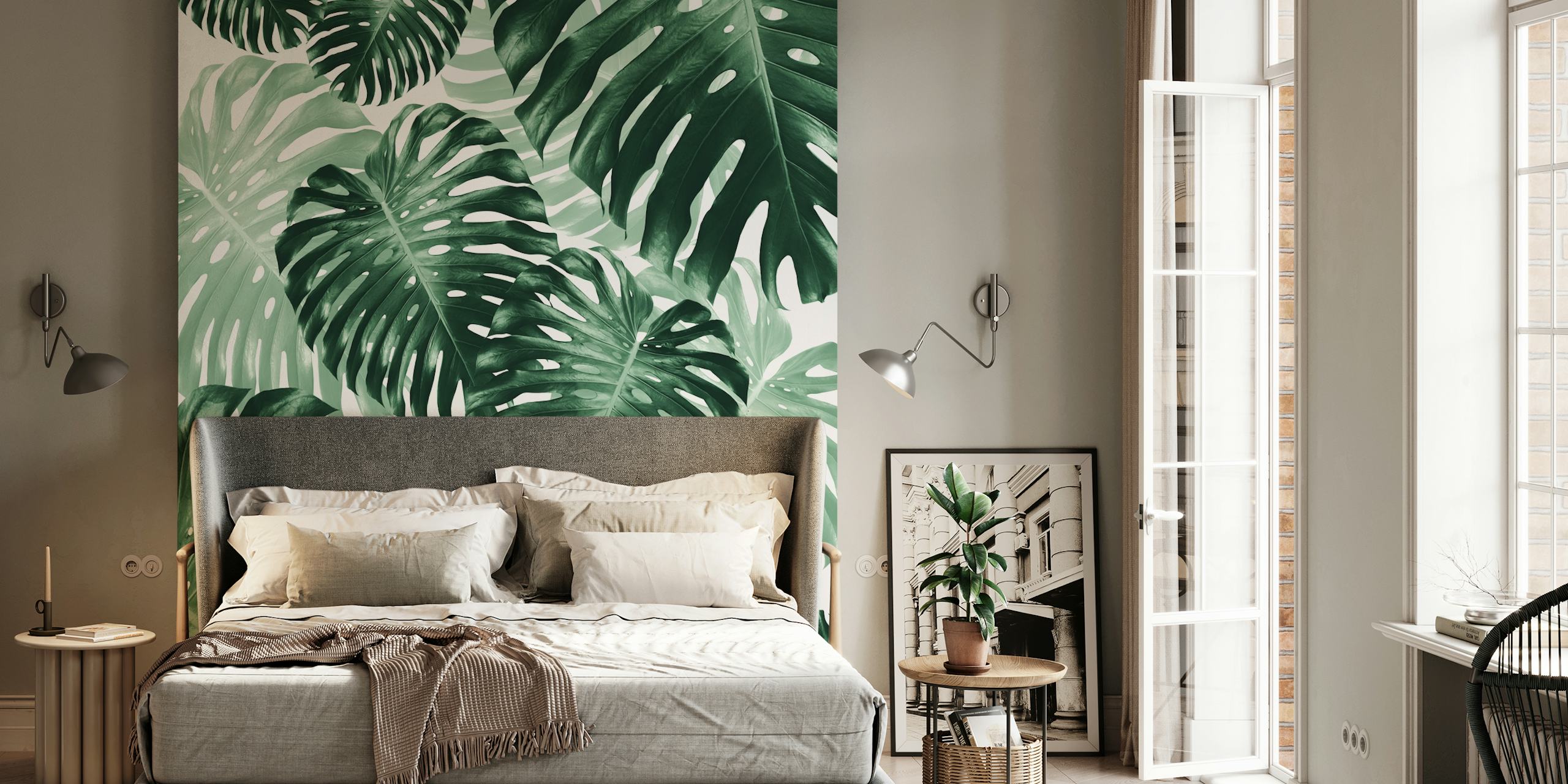Tropical Monstera Jungle wallpaper in a room