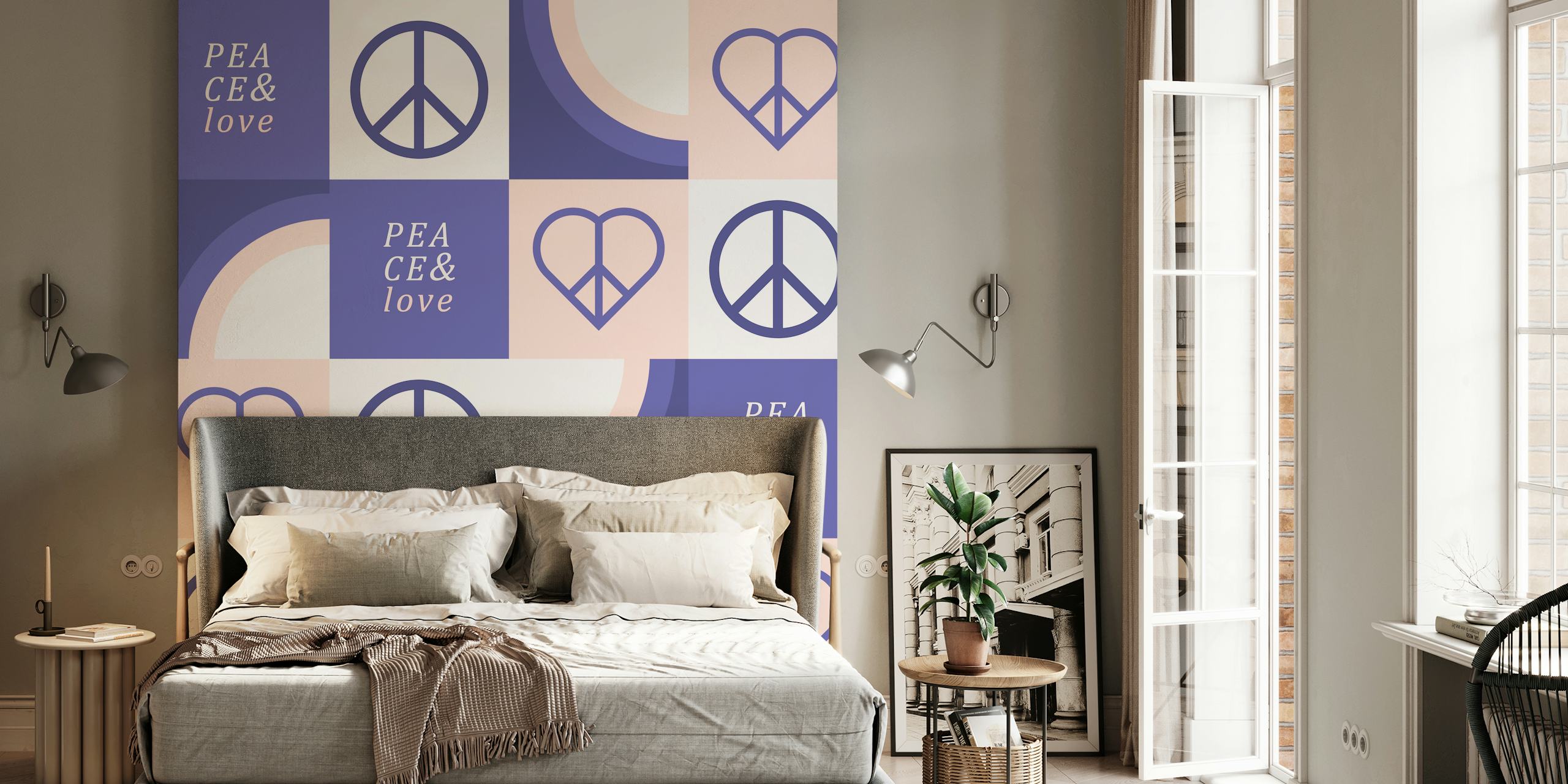 Peace and Love Pattern wallpaper in a room