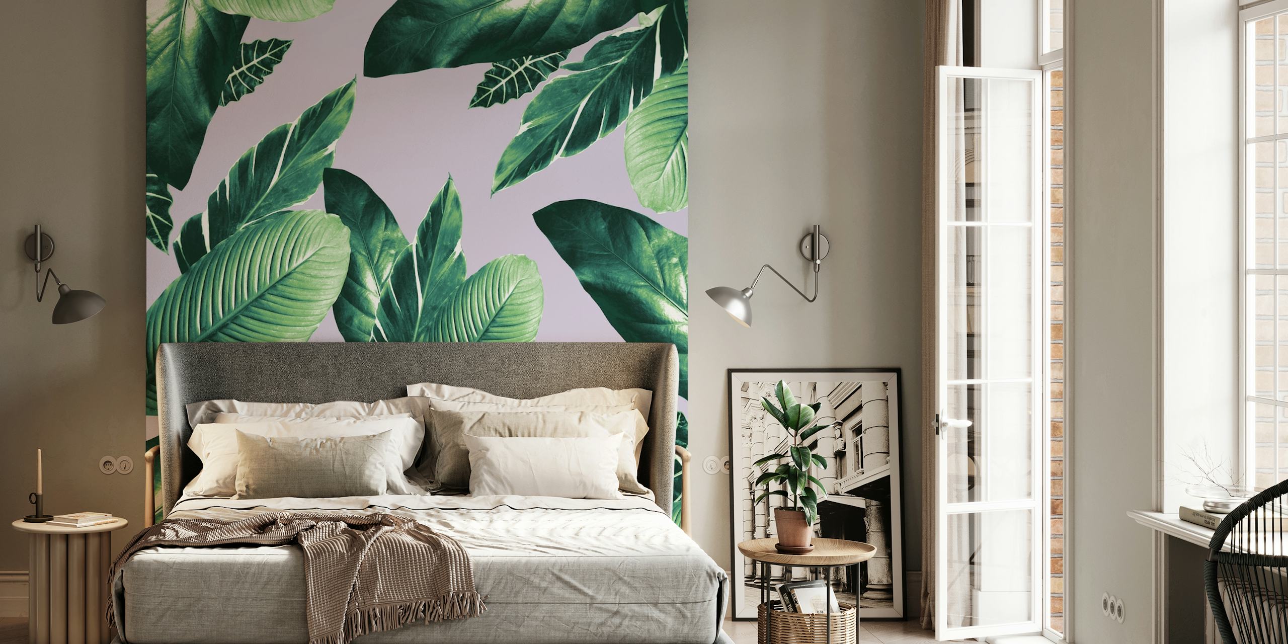 Caribbean leaves wallpaper in a room