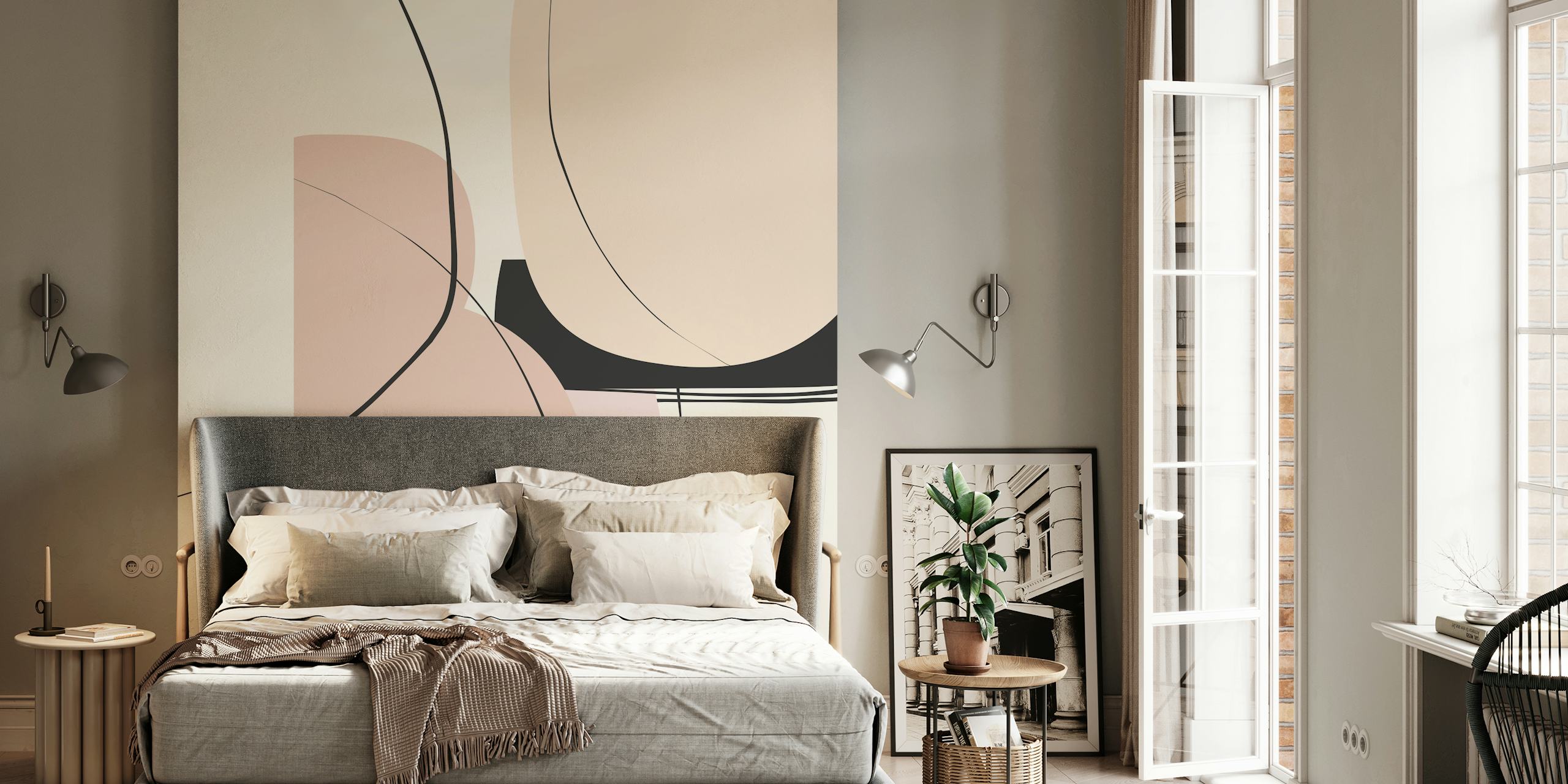Carta da parati astratta Rounded Pieces con tonalità beige e cipria
