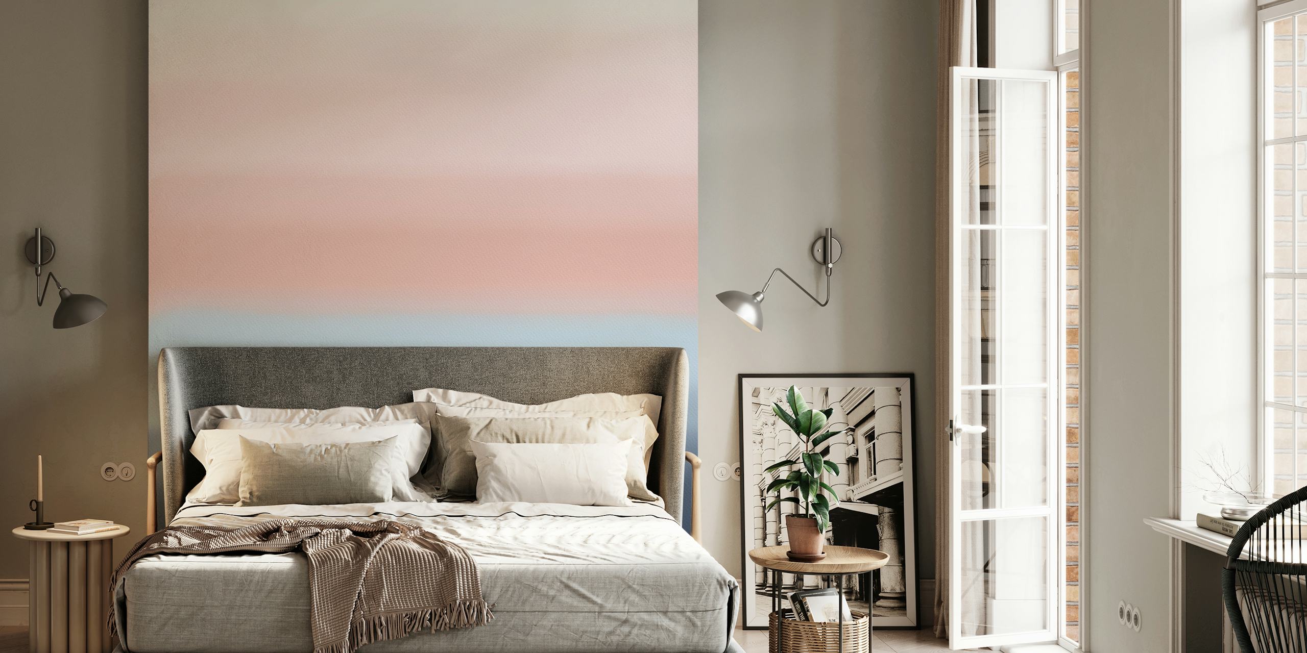 Ταπετσαρία ombre ακουαρέλα Pink blue σε ένα δωμάτιο