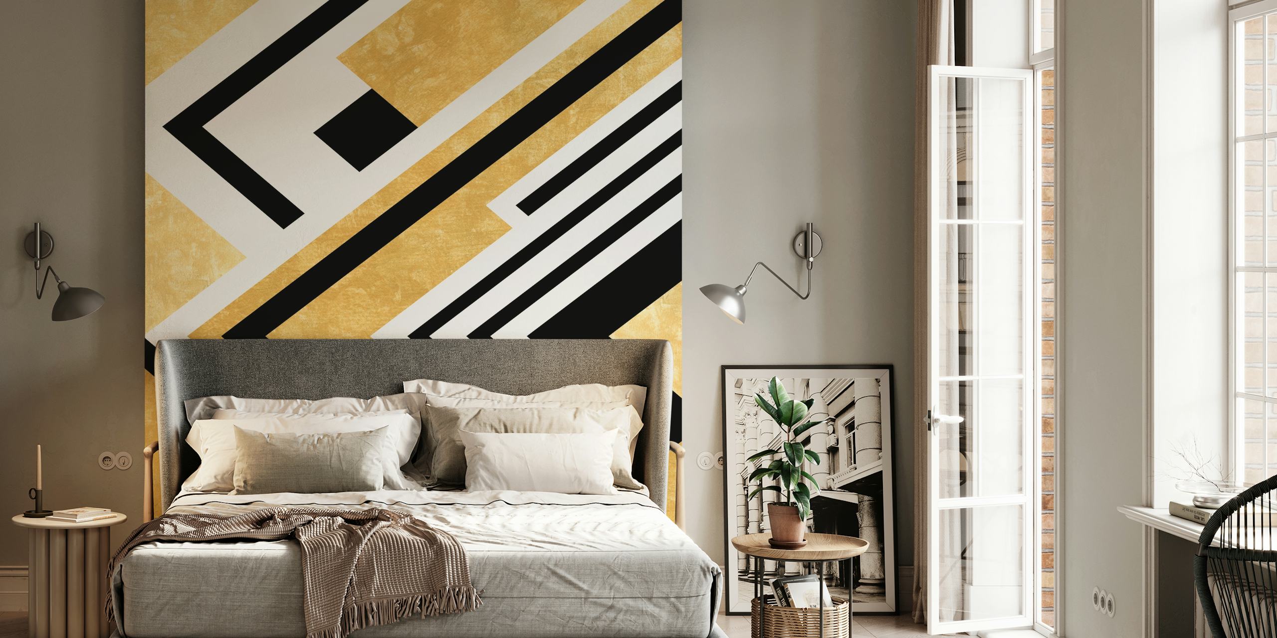 Geometric wallpaper with triangles in a room