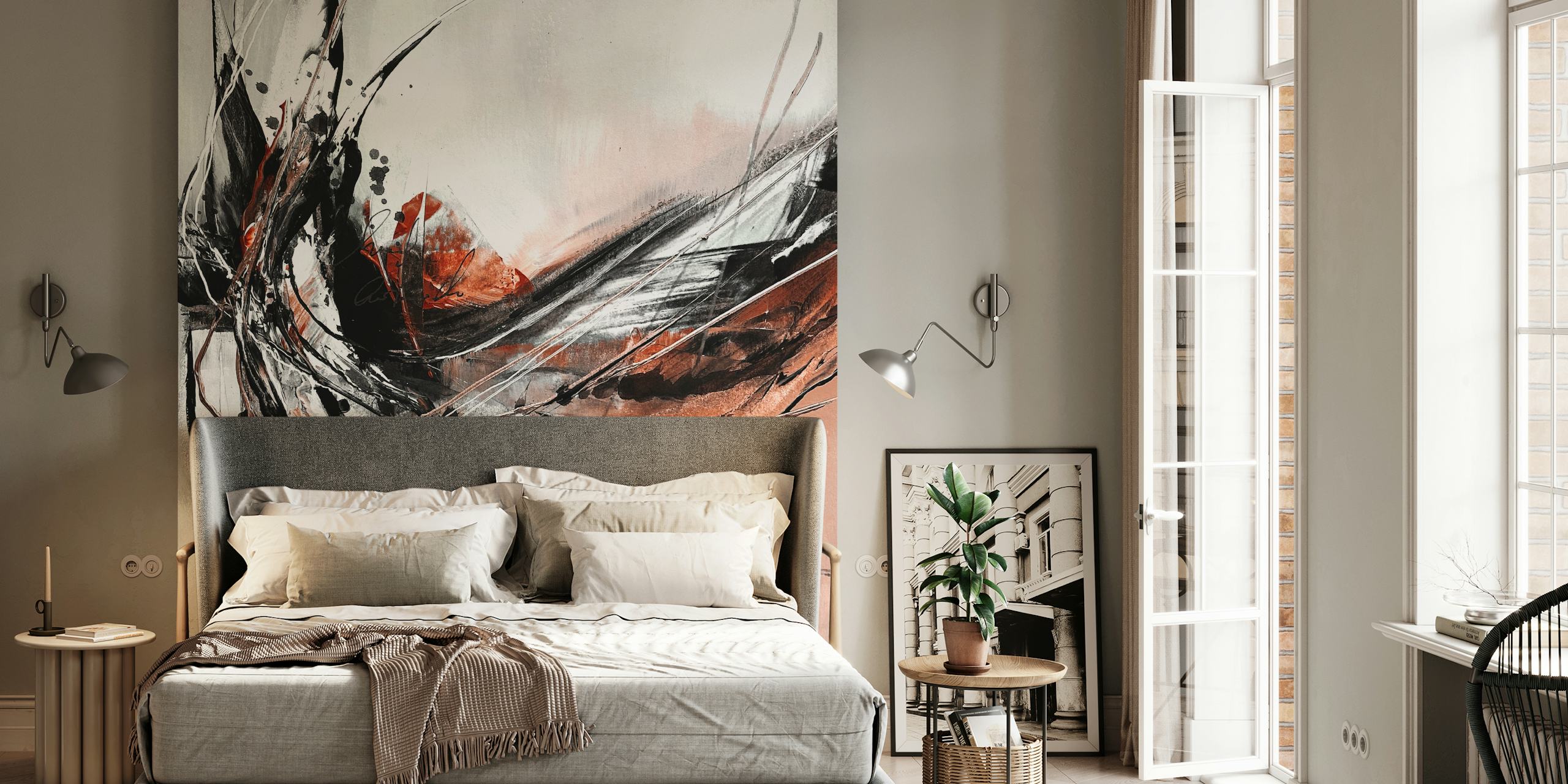 Fierce Fight Abstract Art wallpaper in a room