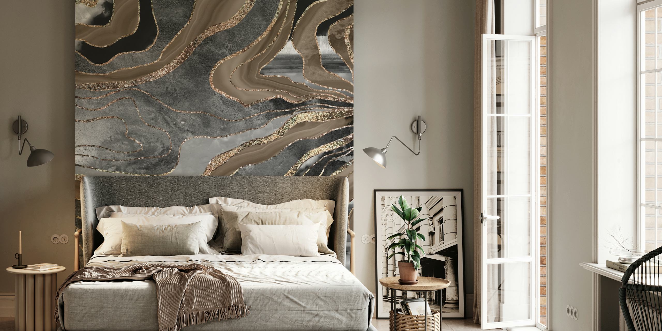 Black and brown marble agate pattern wallpaper