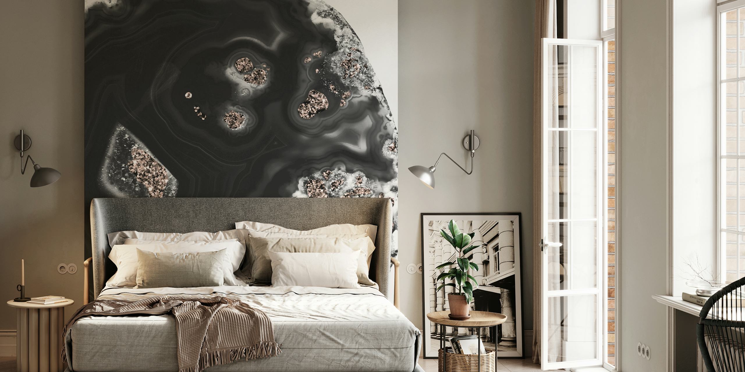 Malachite Rose Gold Glitter behang in een kamer