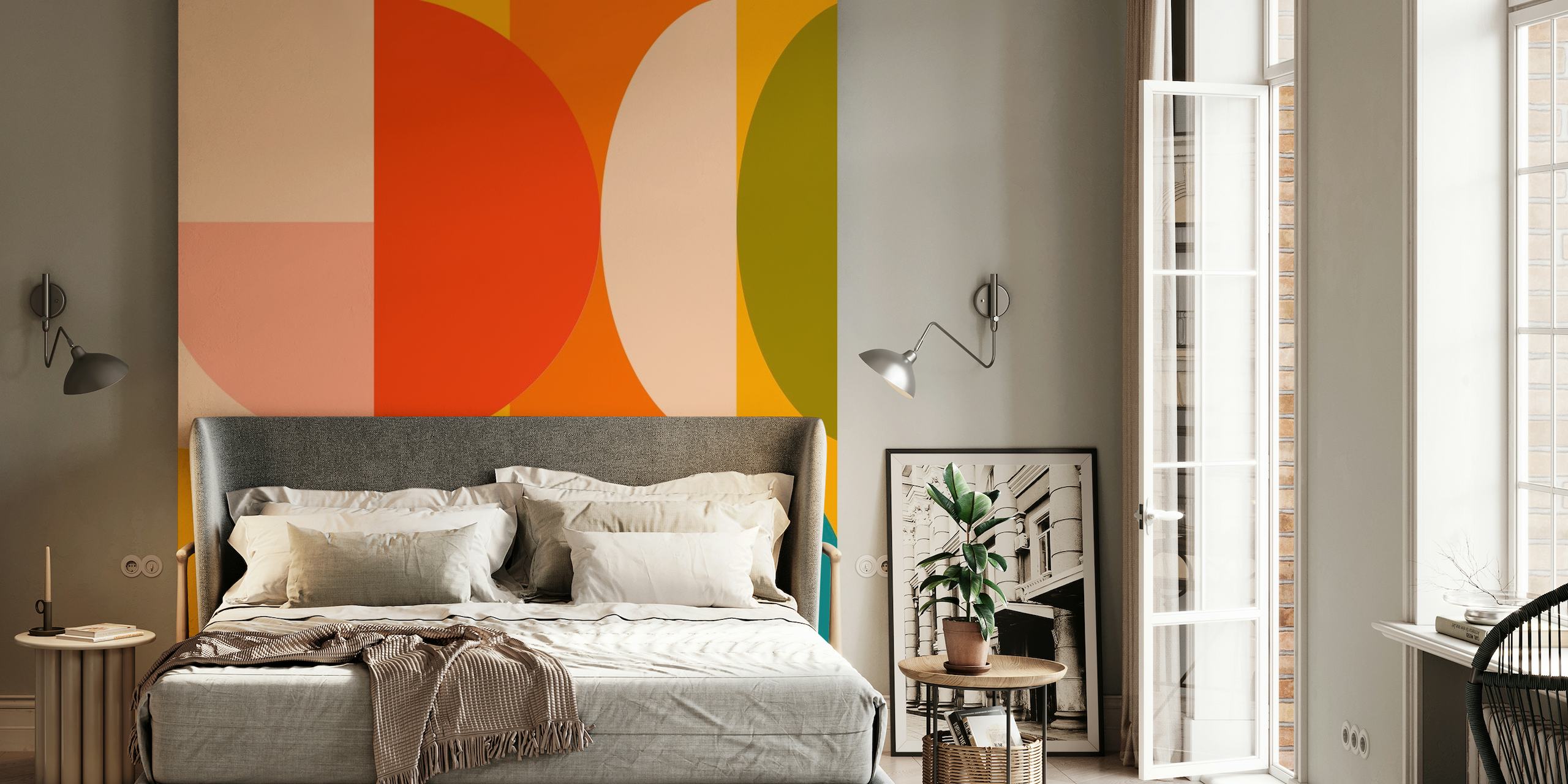 Mid Century Modern Bauhaus warm colors papel de parede