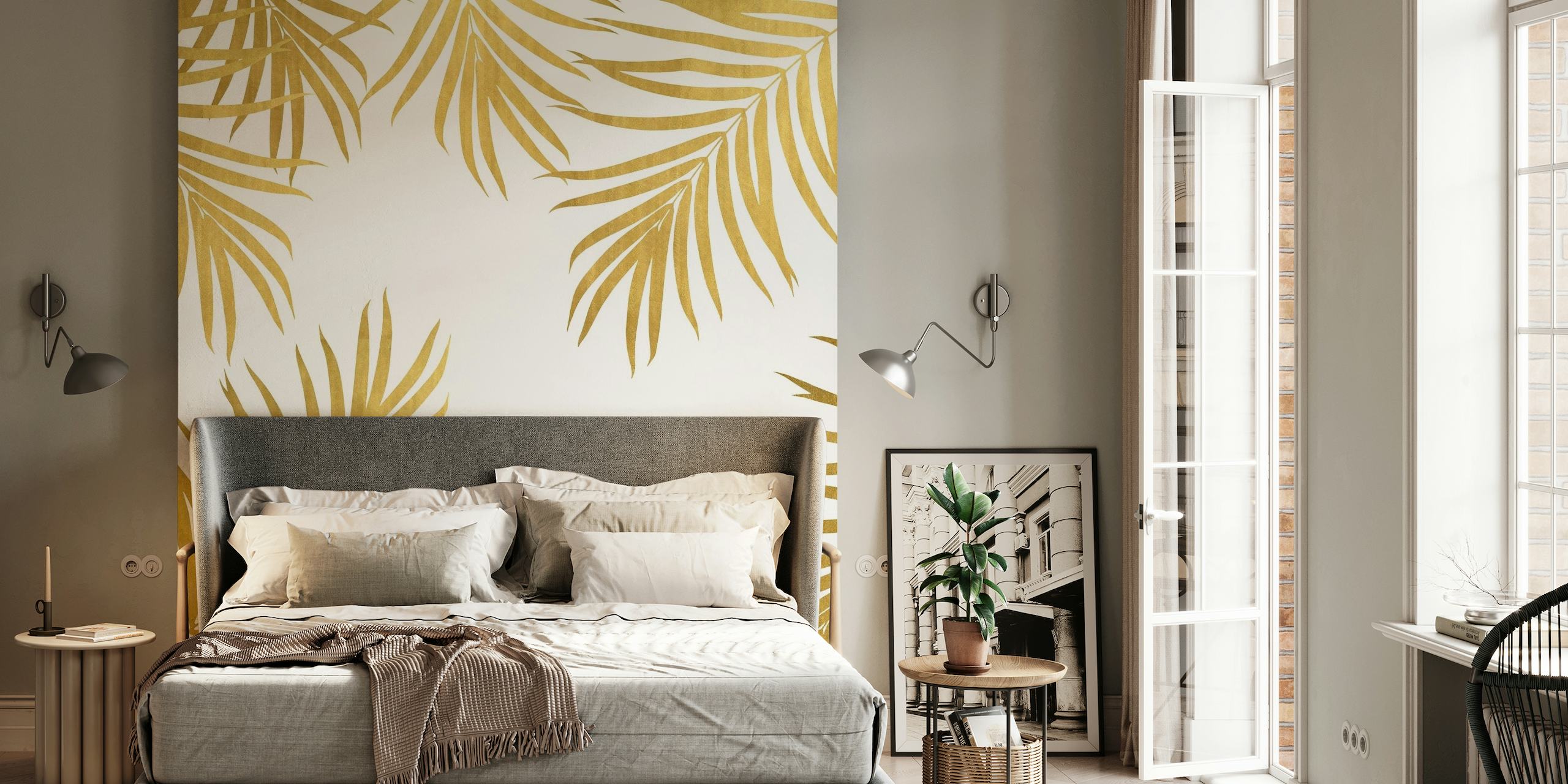 Gold Palm Leaves Vibes 1 behang