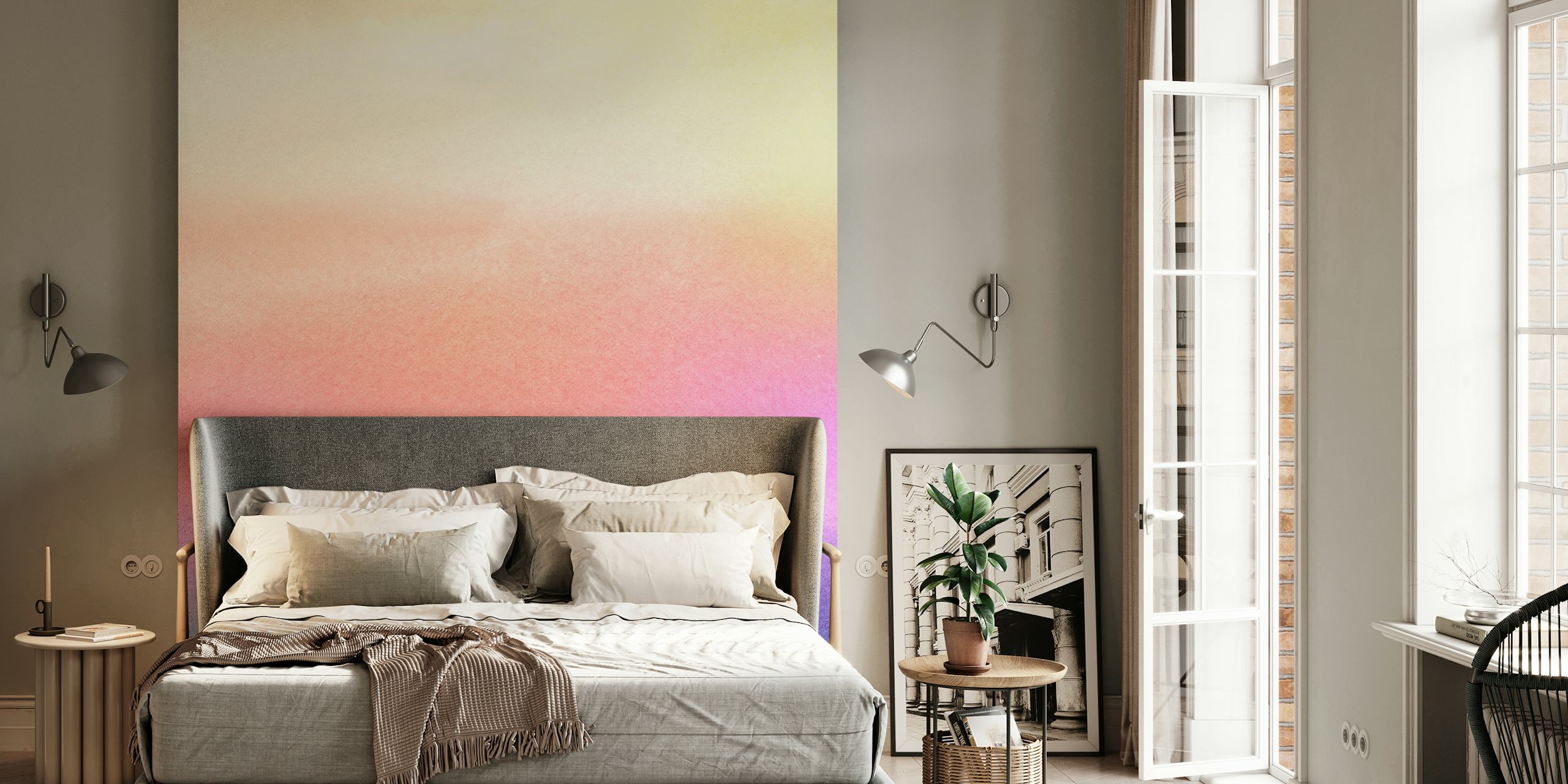 Rainbow ombre wallpaper in a room
