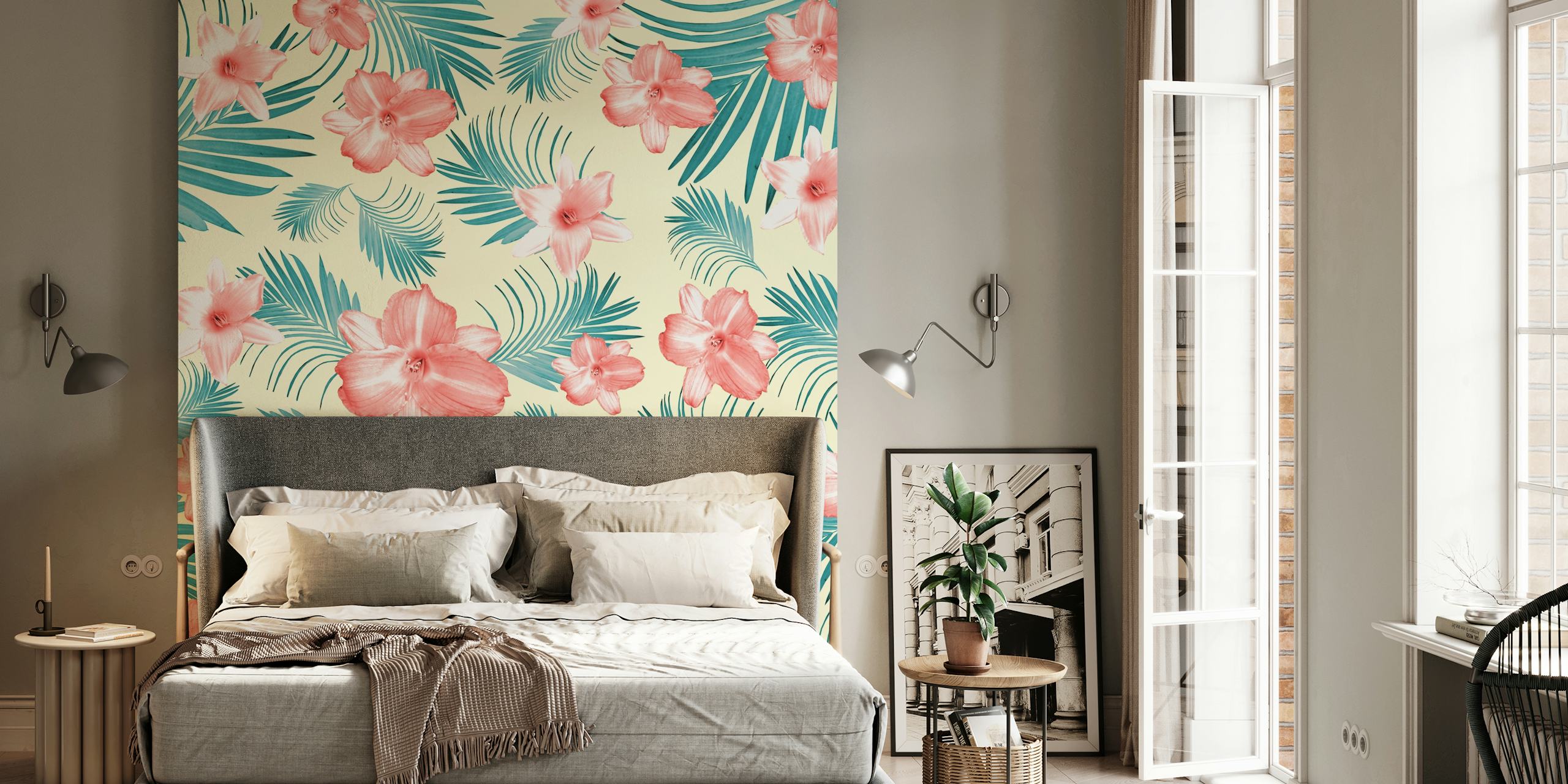 Tropical Flowers Palm 7 wallpaper in a room