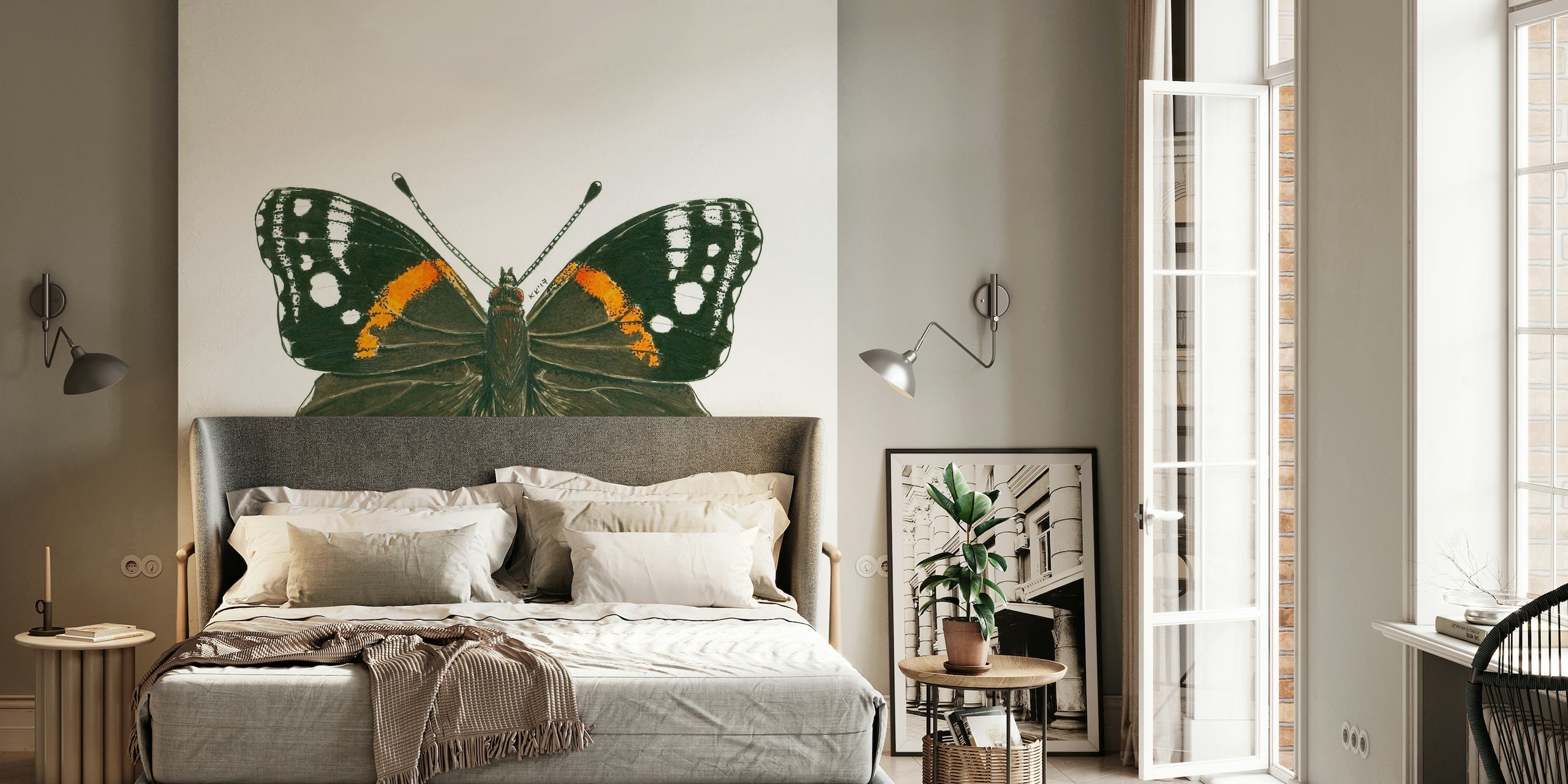 Admiral butterfly wall mural with vibrant orange and black colors